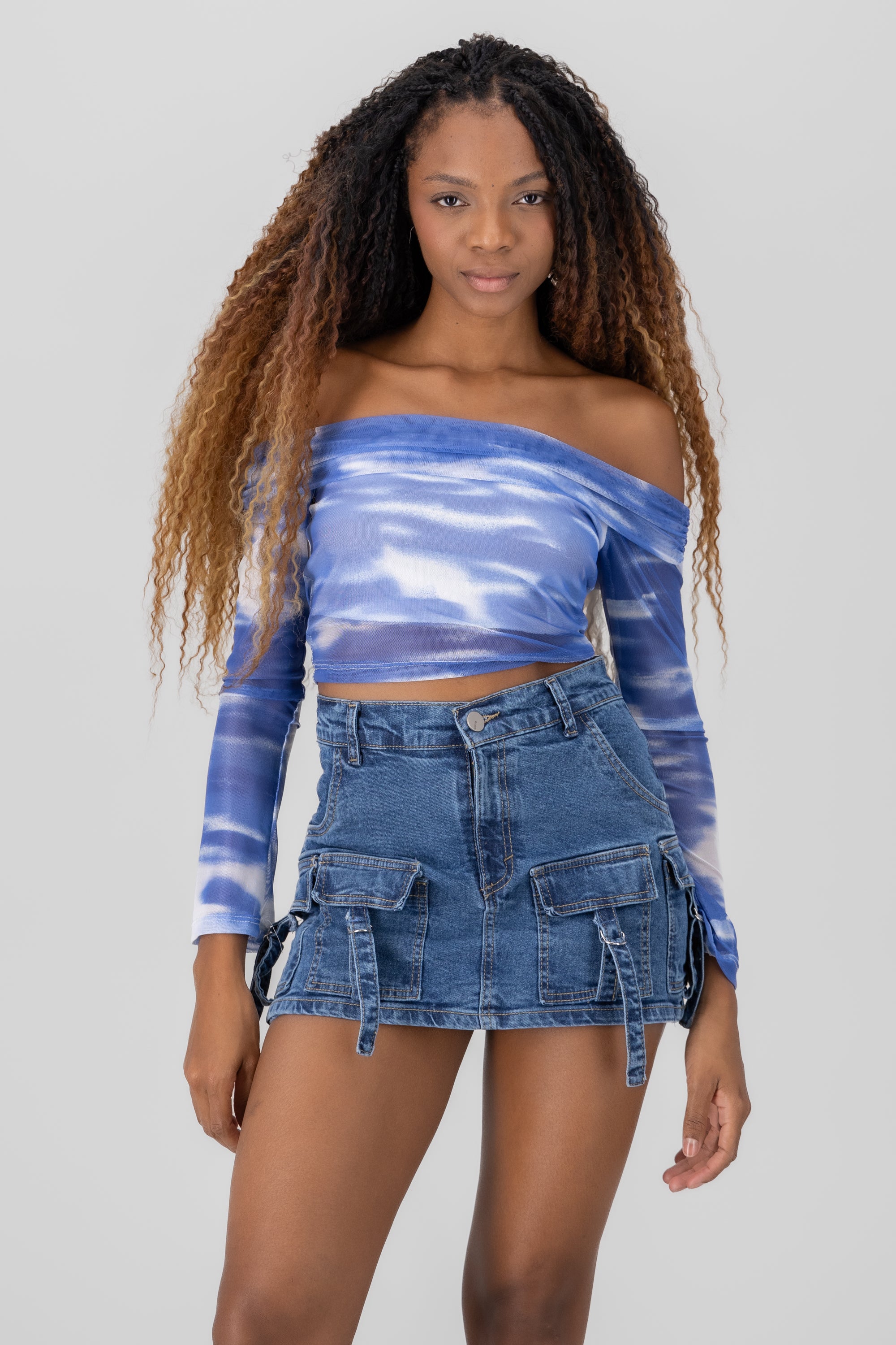 Top mesh printed detail INDIGO