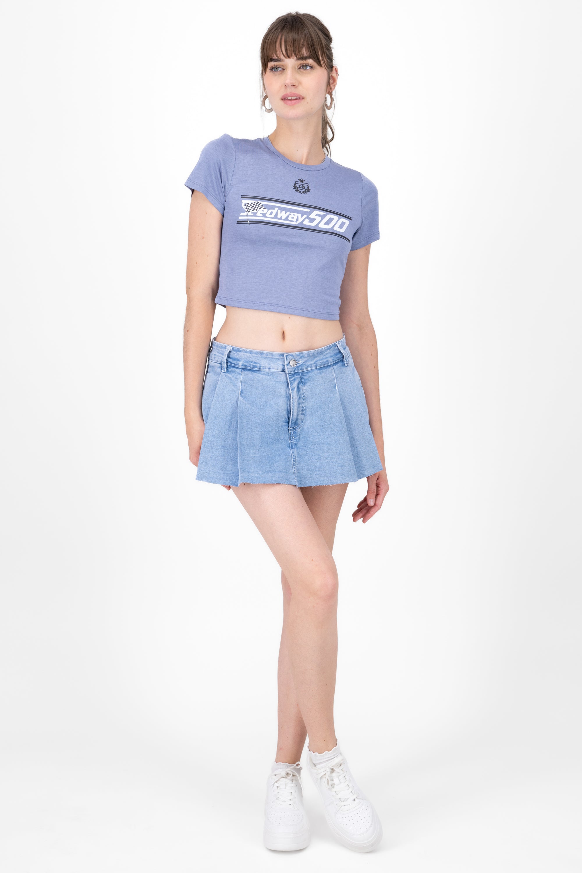 Falda short denim tableada LIGHT WASH