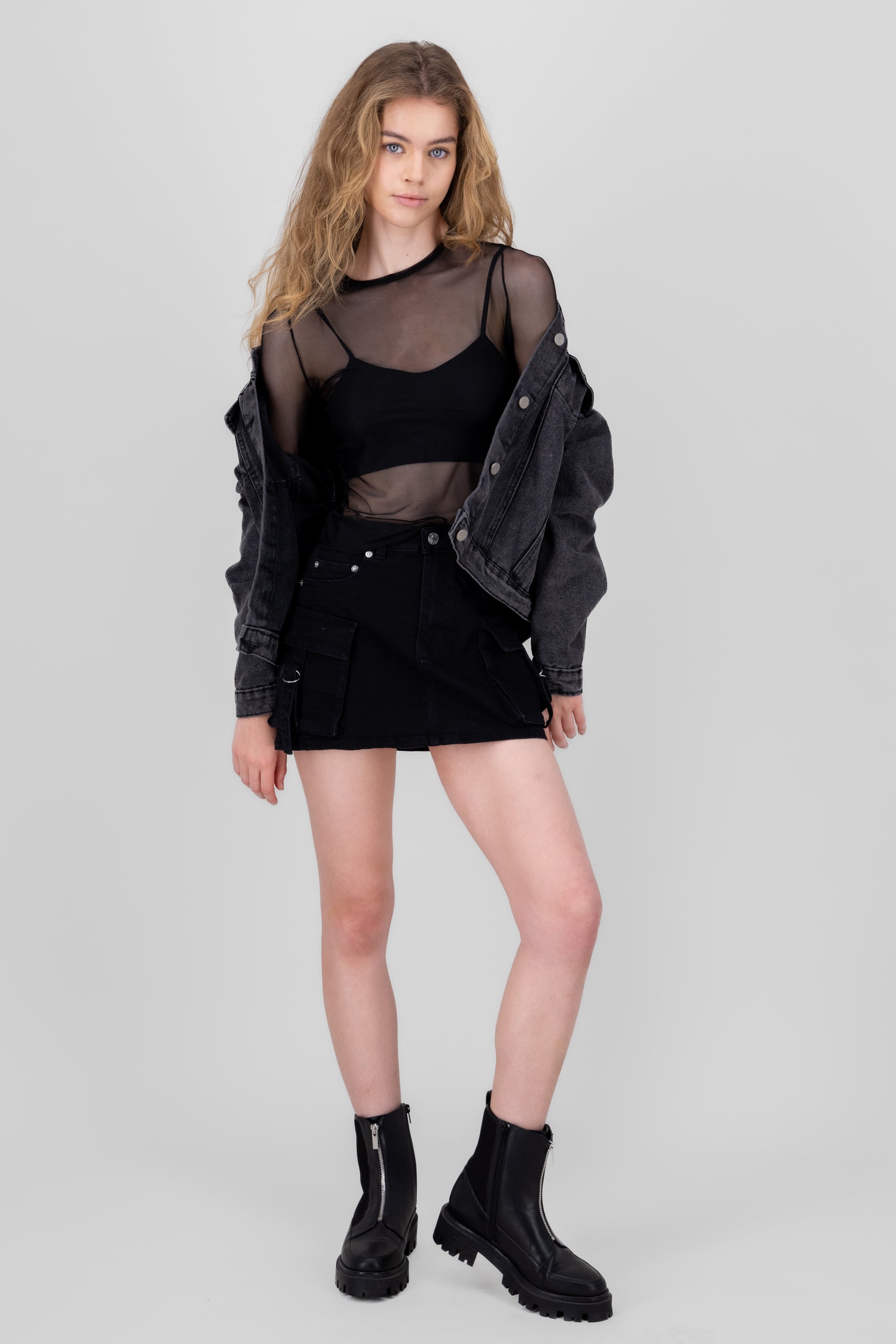 Short Denim Skirts Bags Long Strips BLACK