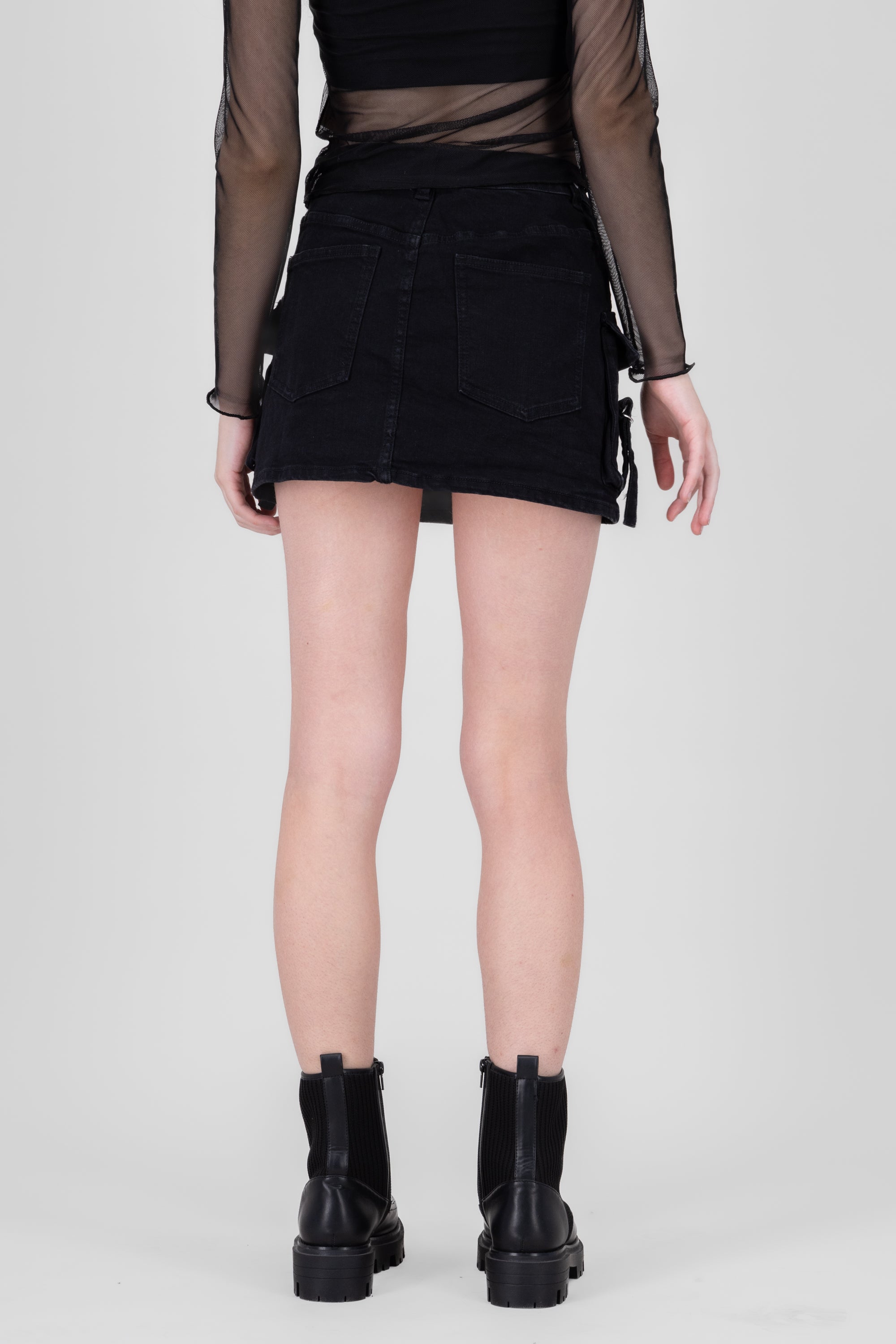 Short Denim Skirts Bags Long Strips BLACK