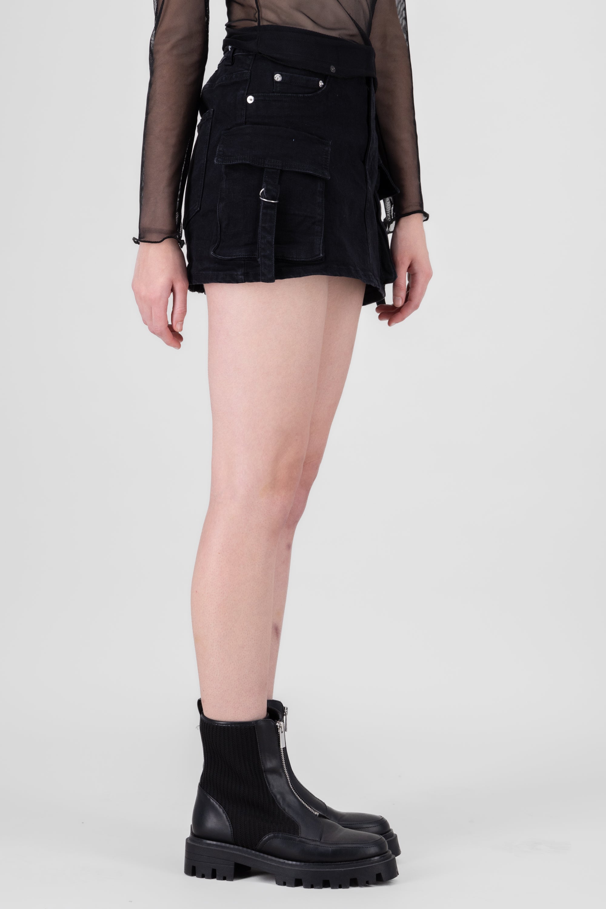Short Denim Skirts Bags Long Strips BLACK