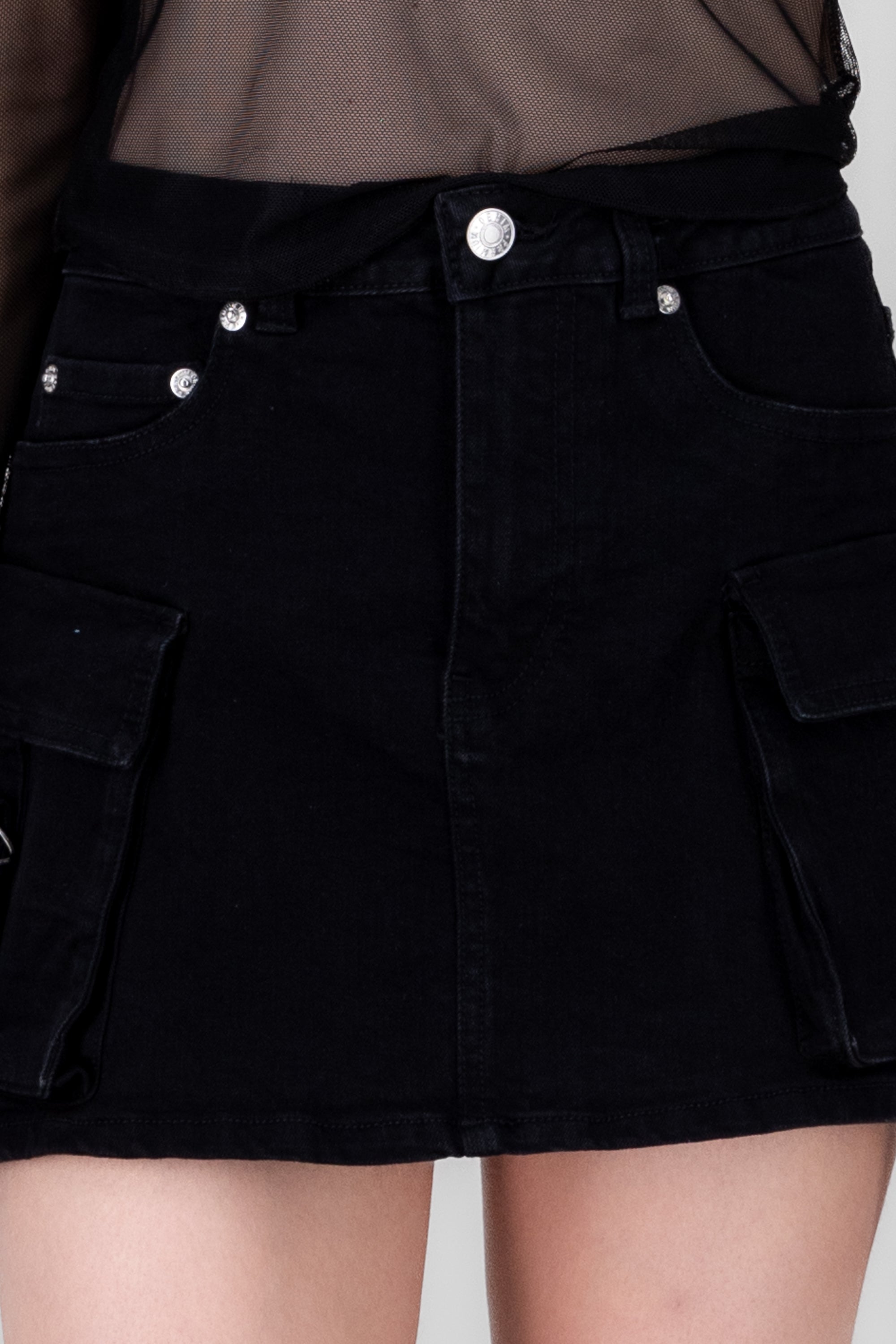 Short Denim Skirts Bags Long Strips BLACK