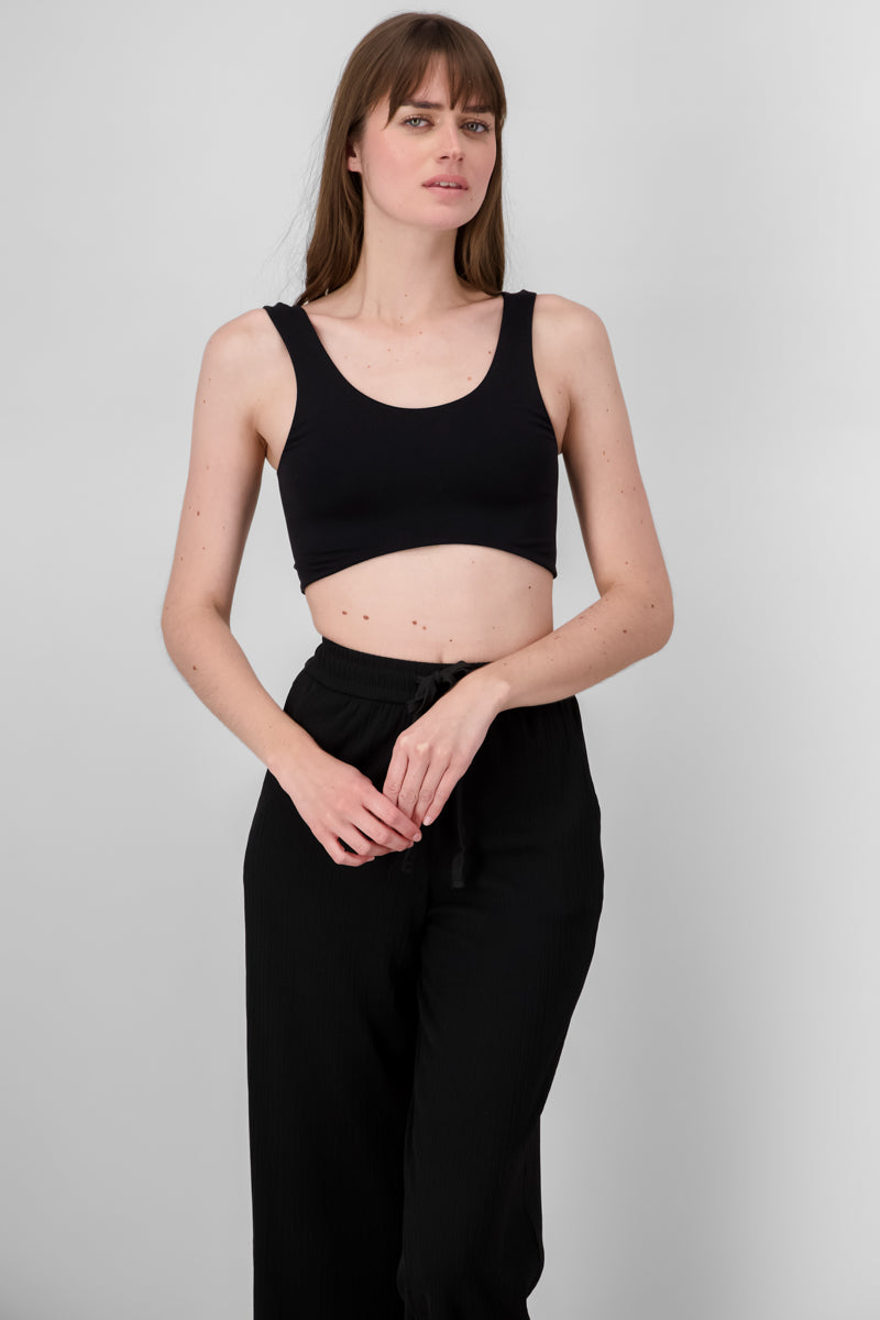 Crop top doble tela tirante grueso NEGRO