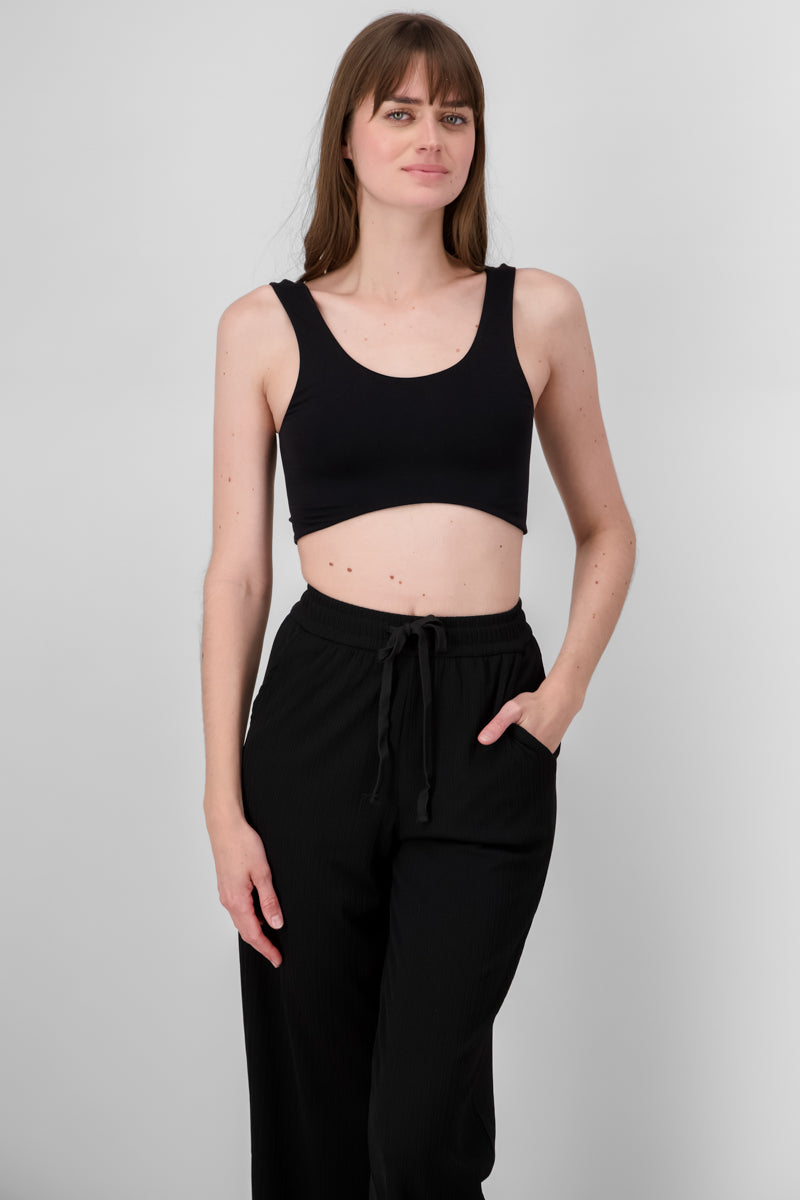 Crop top doble tela tirante grueso NEGRO