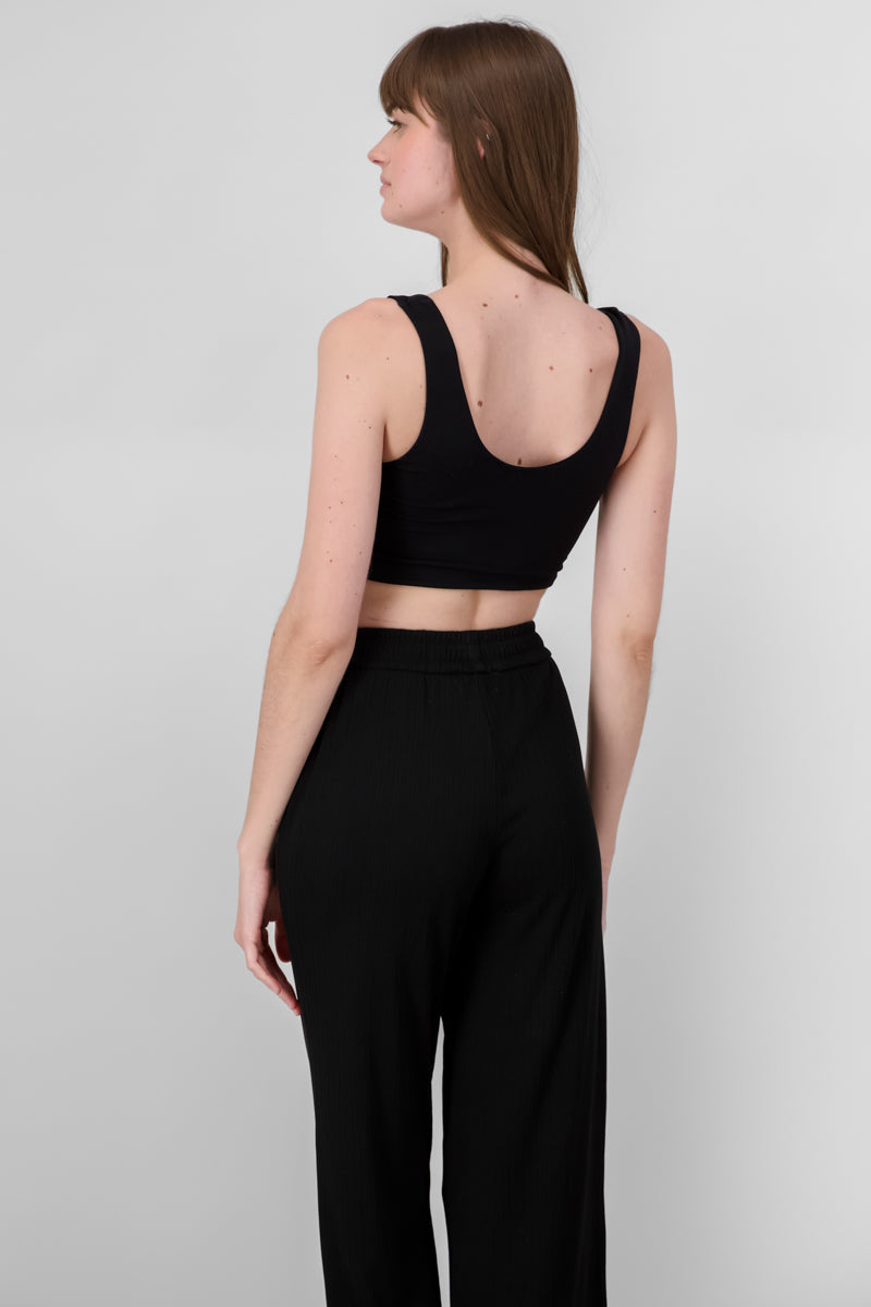 Crop top doble tela tirante grueso NEGRO
