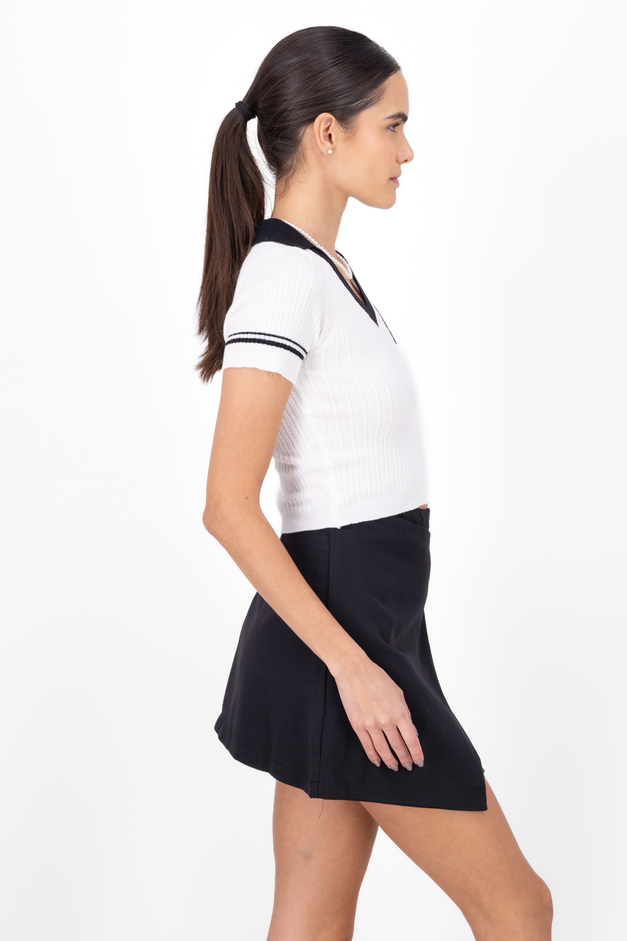 Top Polo Contrast with patch White Combo