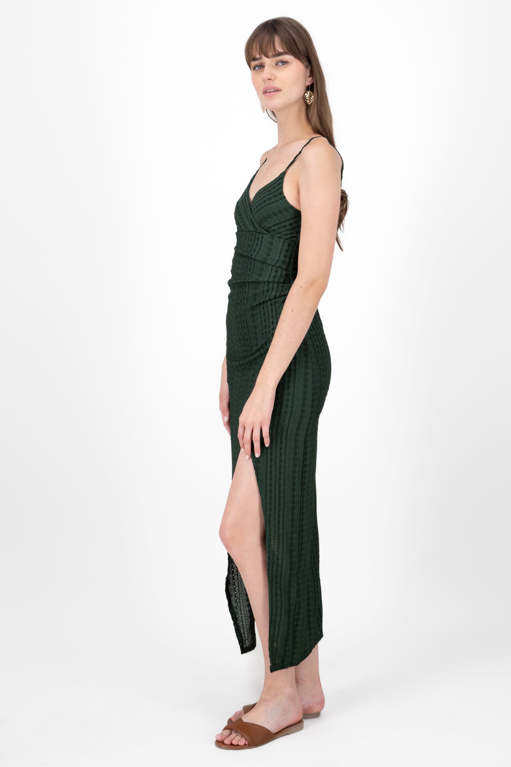 Vestido Maxi Textura VERDE CAZADOR