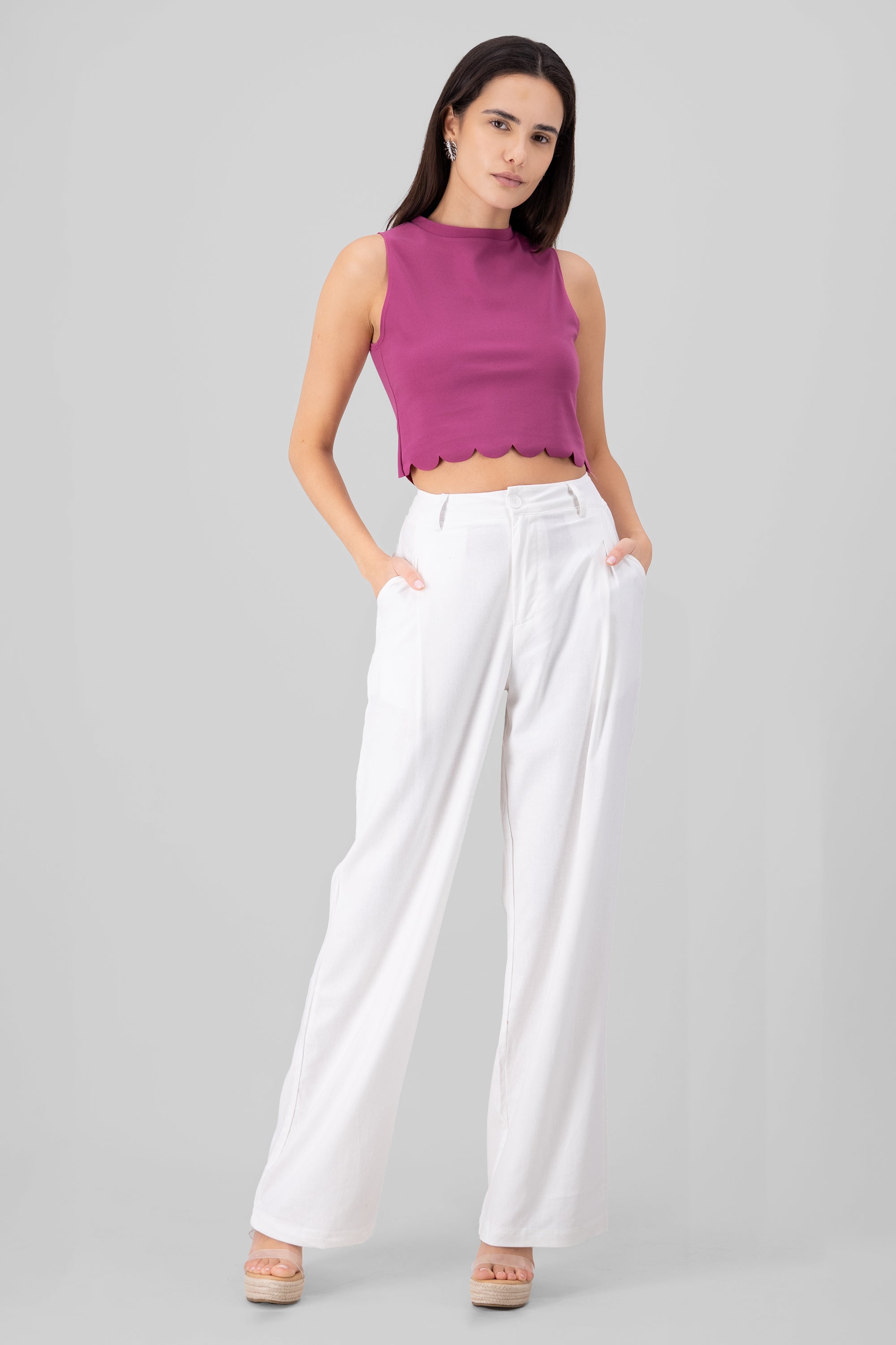 Pantalon amplio lino BLANCO