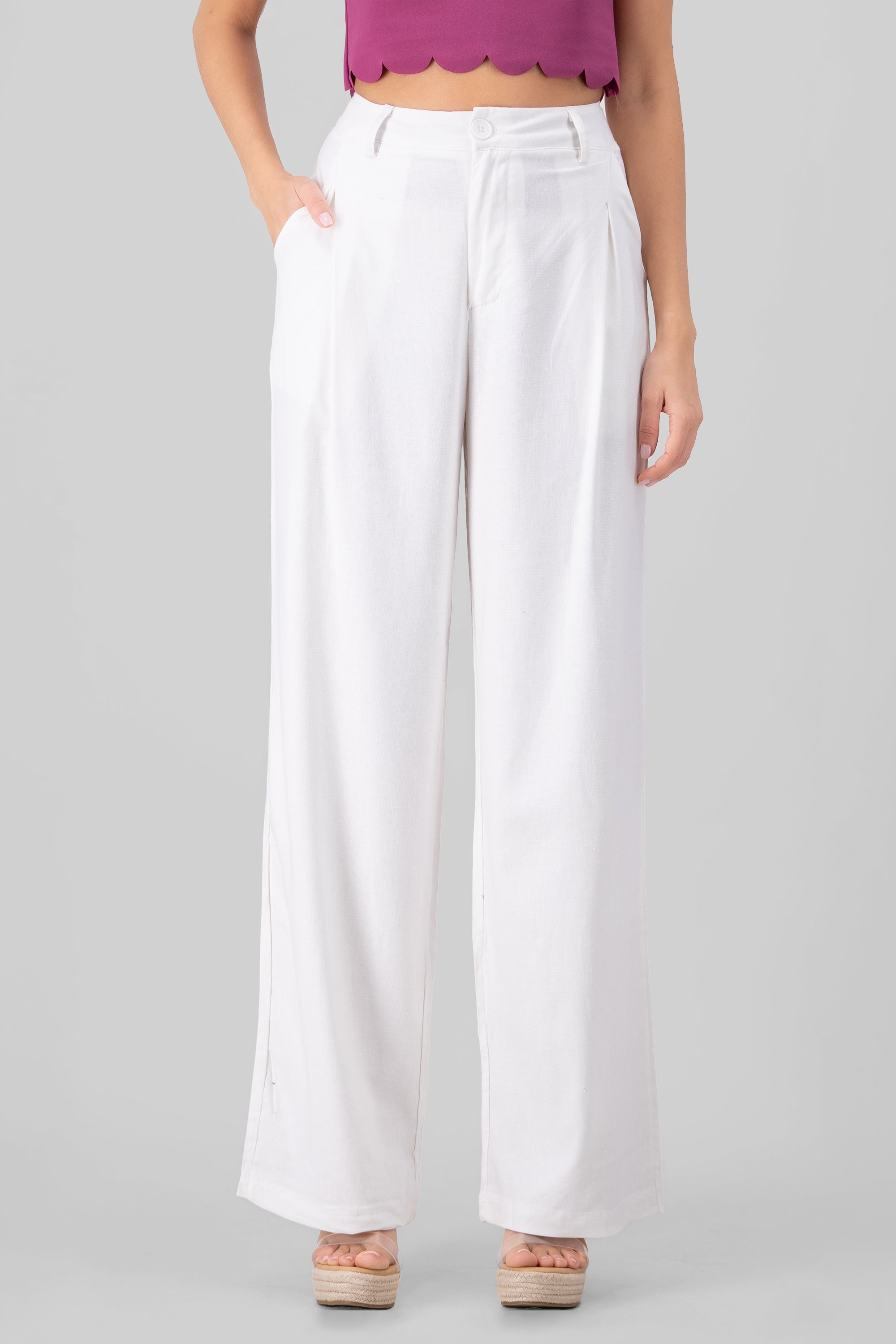 Pantalon amplio lino BLANCO