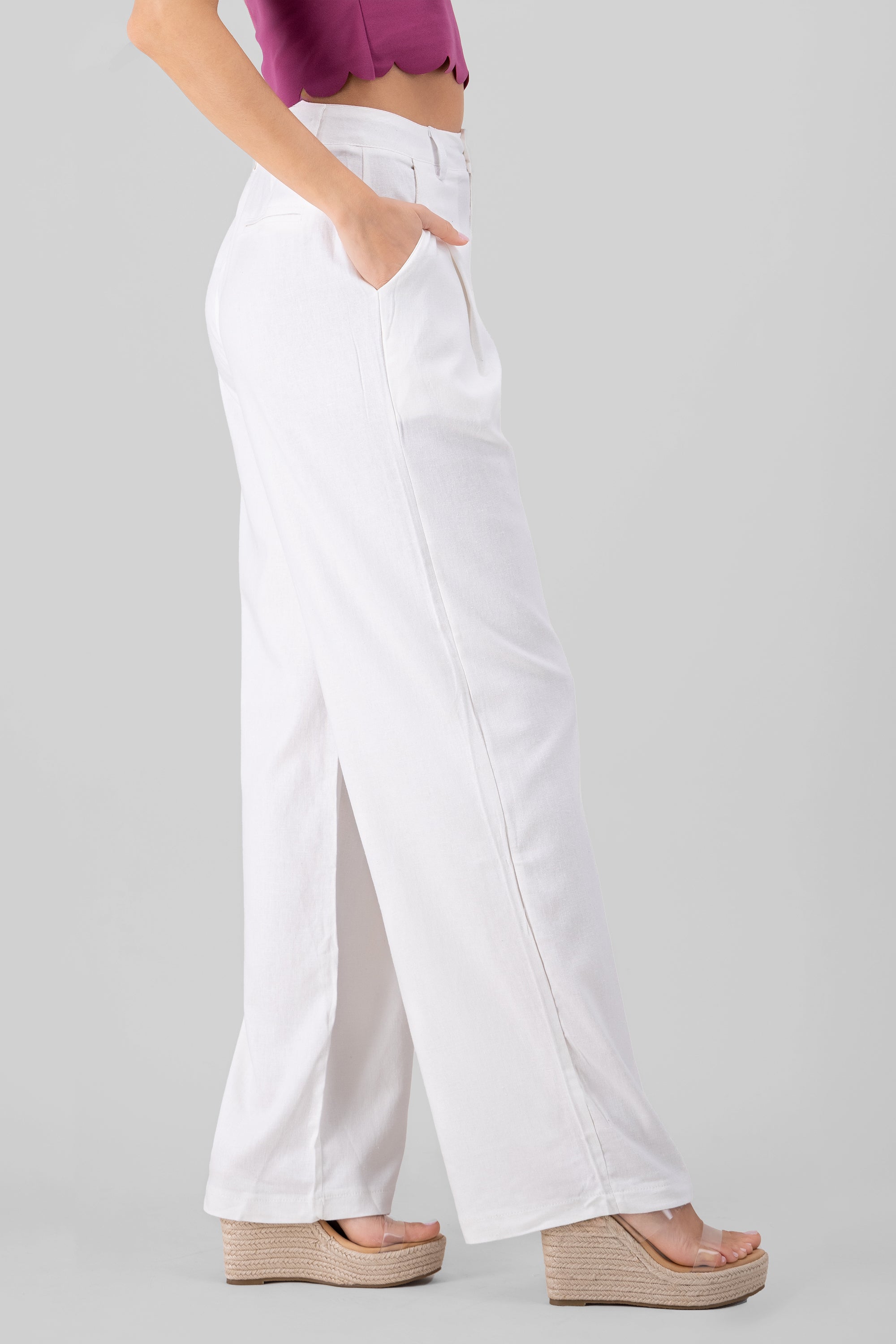 Pantalon amplio lino BLANCO