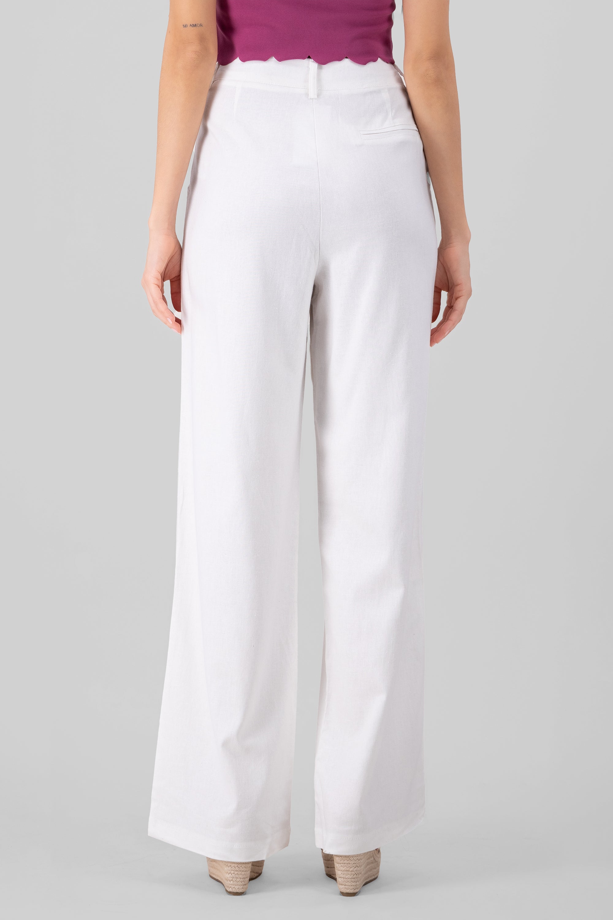 Pantalon amplio lino BLANCO