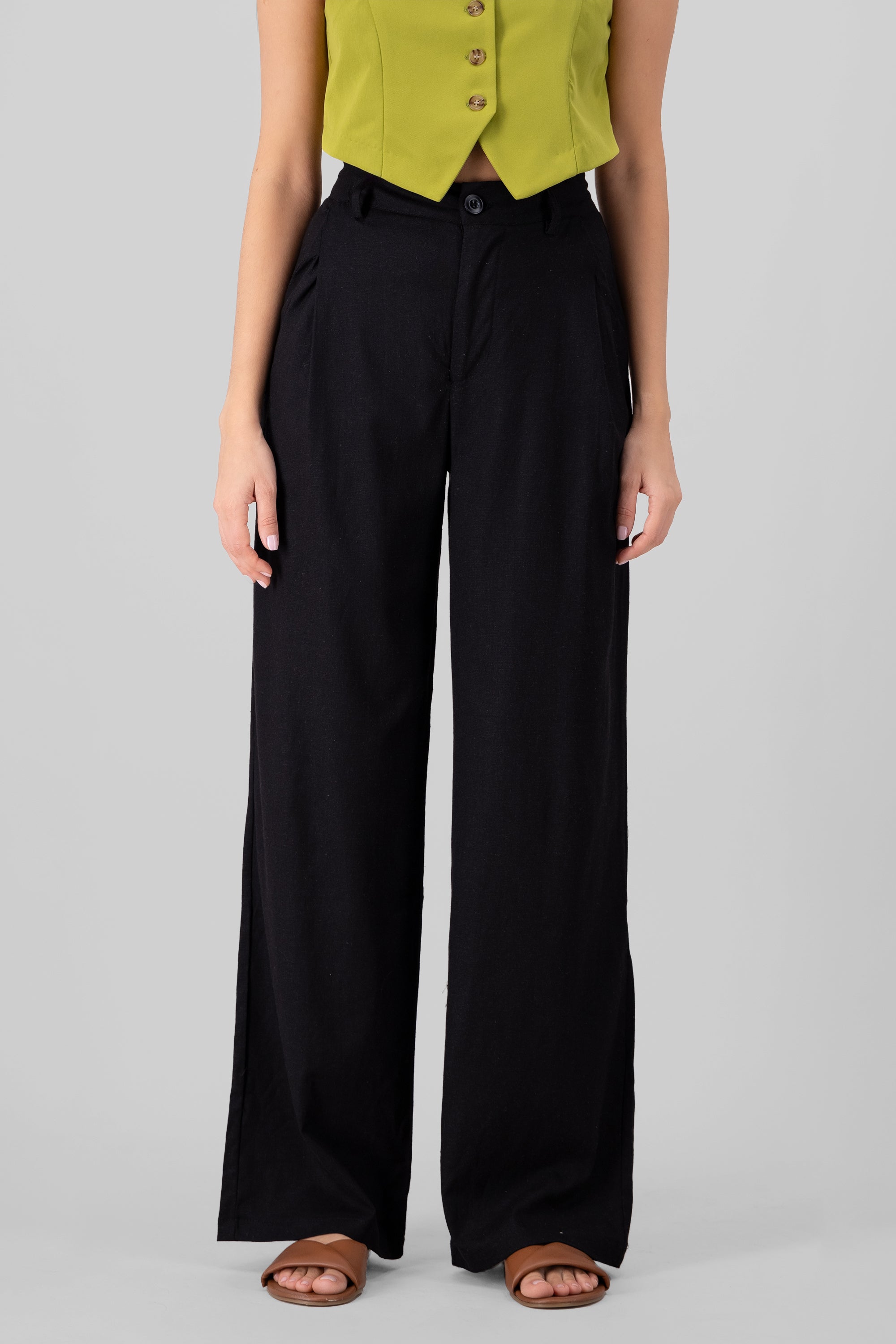 Pantalon amplio lino NEGRO