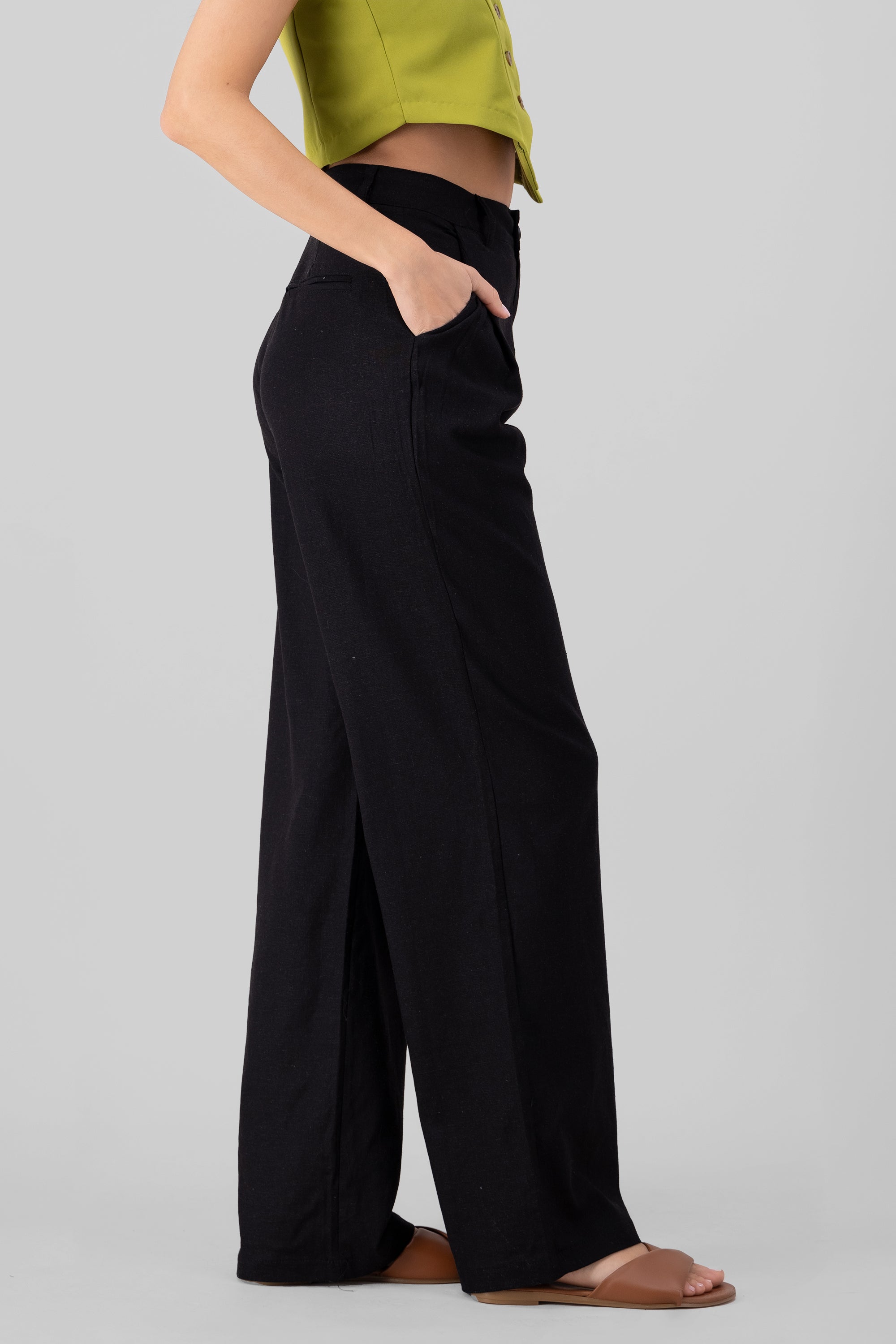 Pantalon amplio lino NEGRO