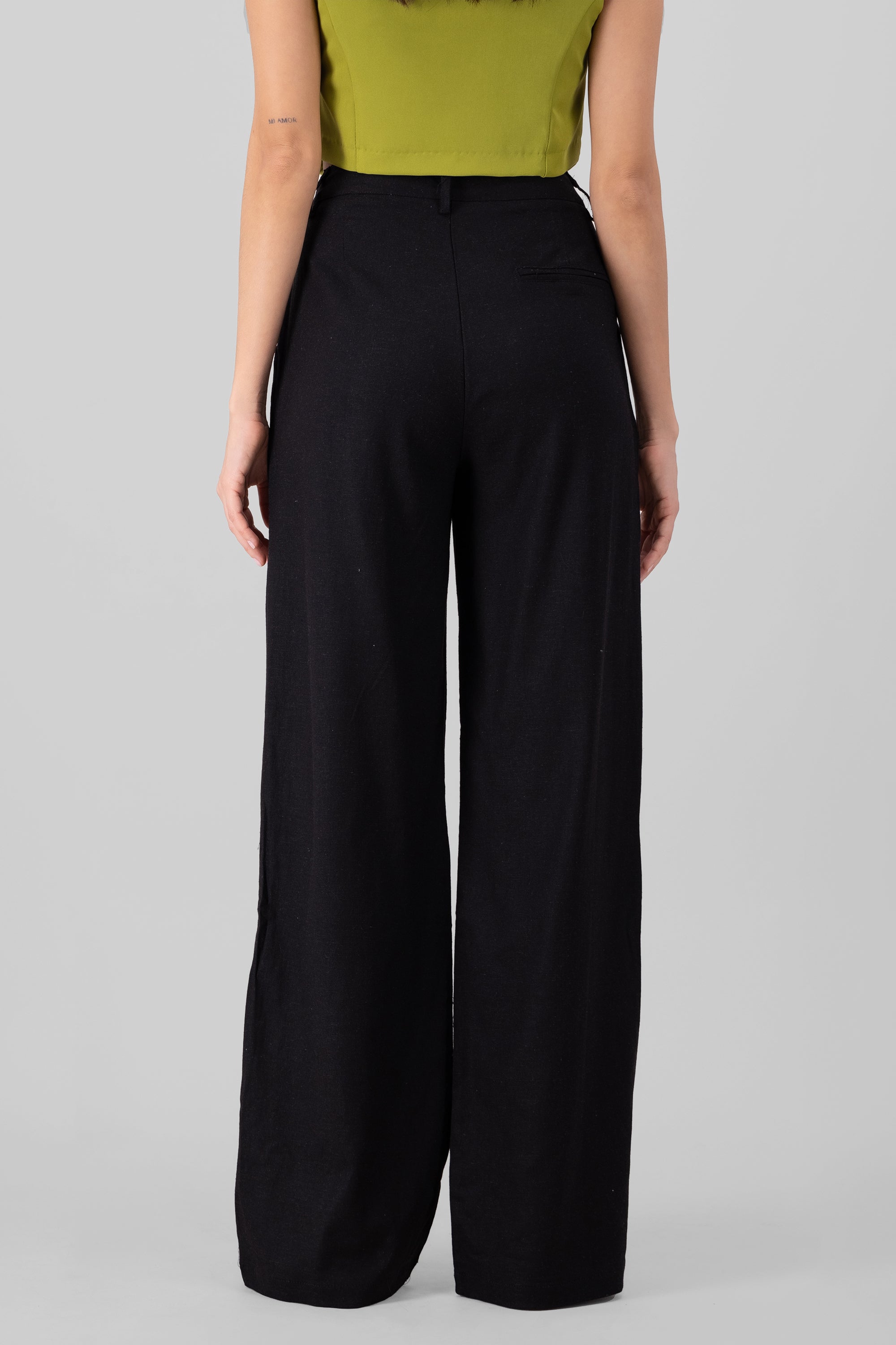 Pantalon amplio lino NEGRO