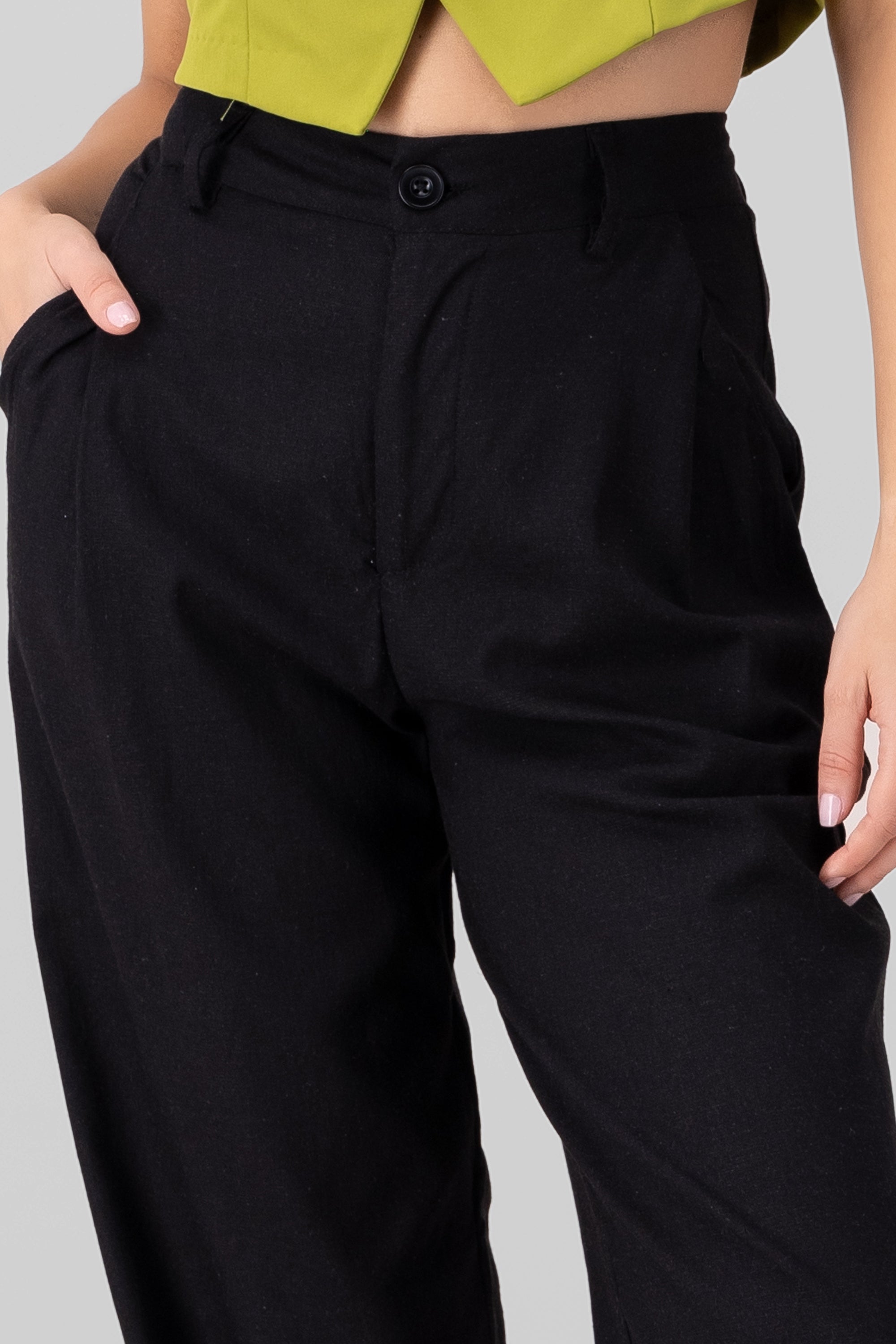 Pantalon amplio lino NEGRO