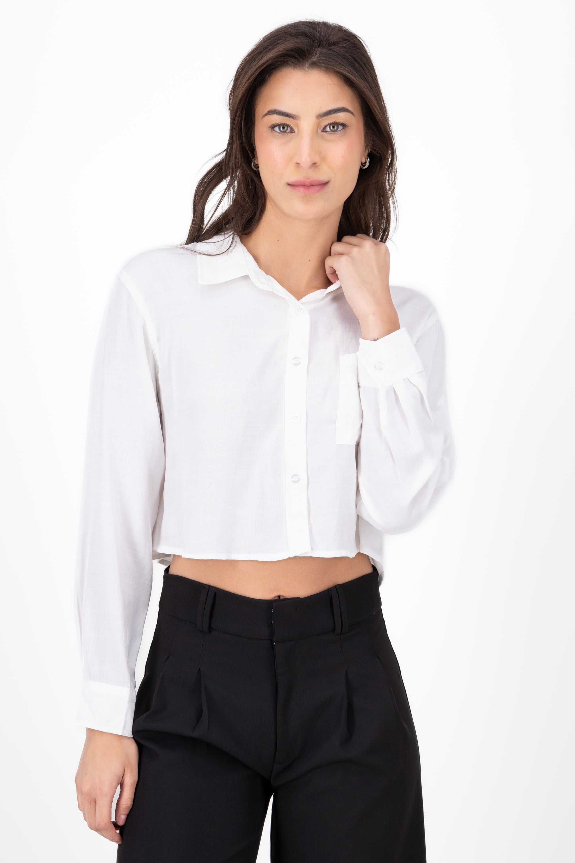 Long -sleeved cropped shirt WHITE