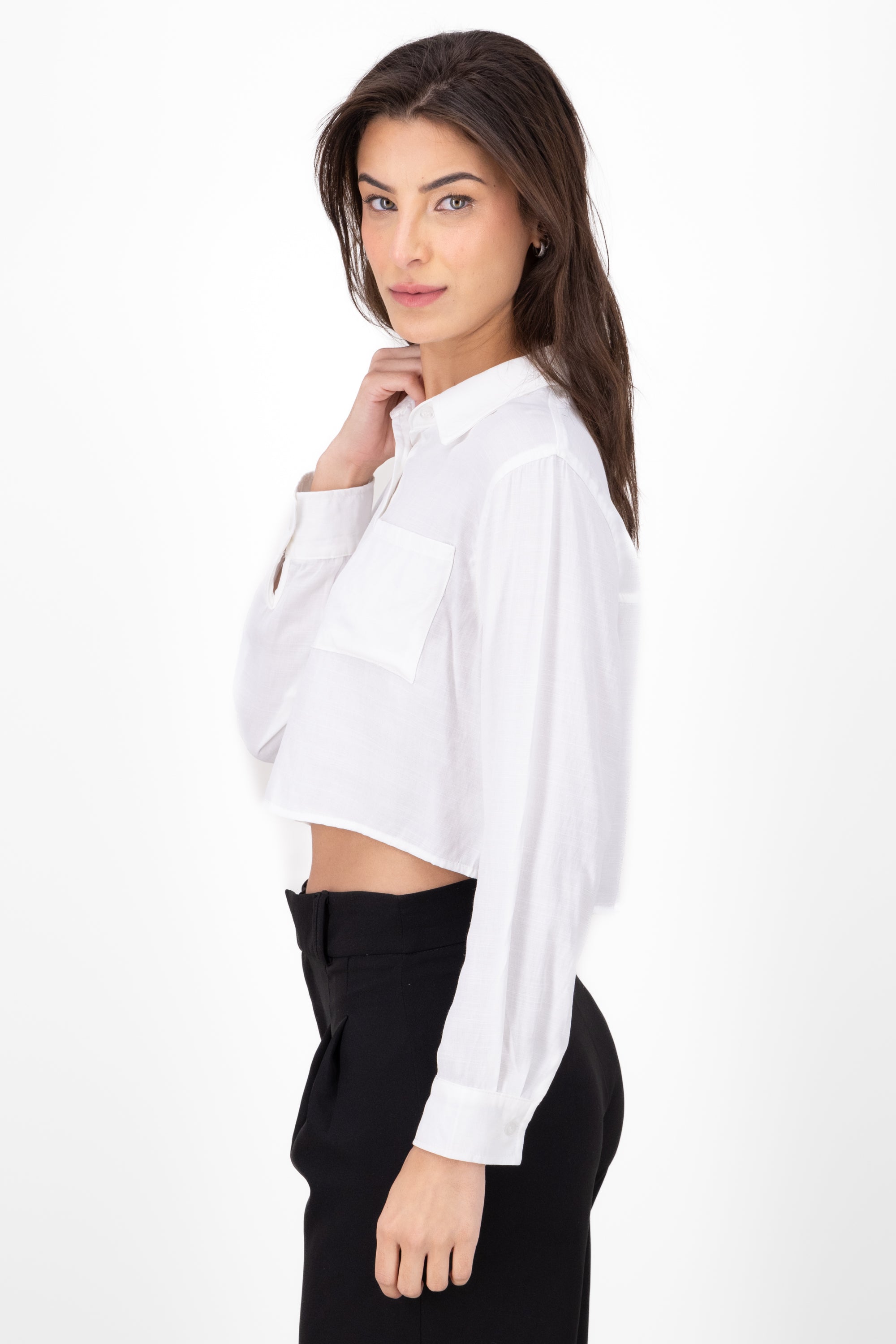 Long -sleeved cropped shirt WHITE