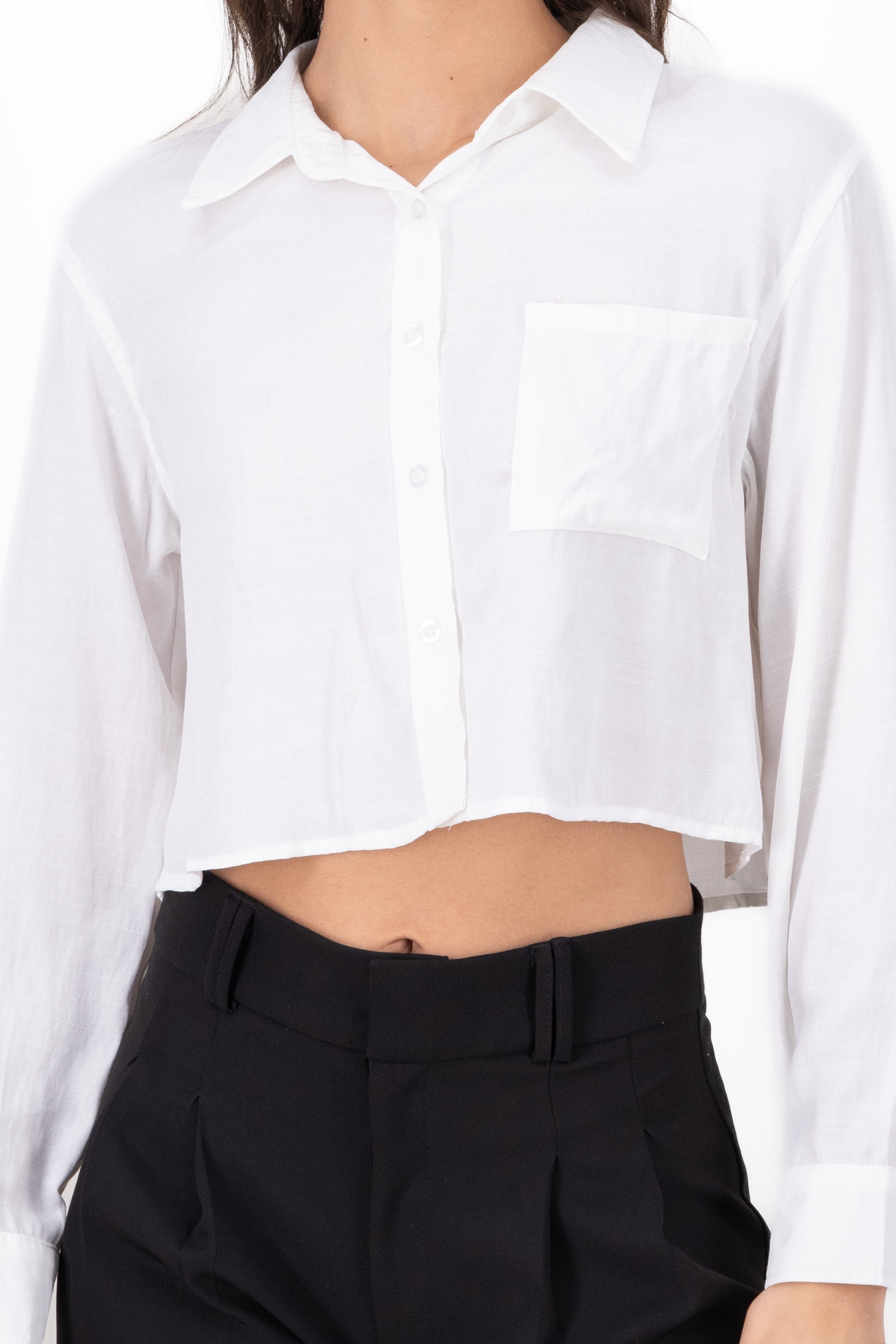 Long -sleeved cropped shirt WHITE