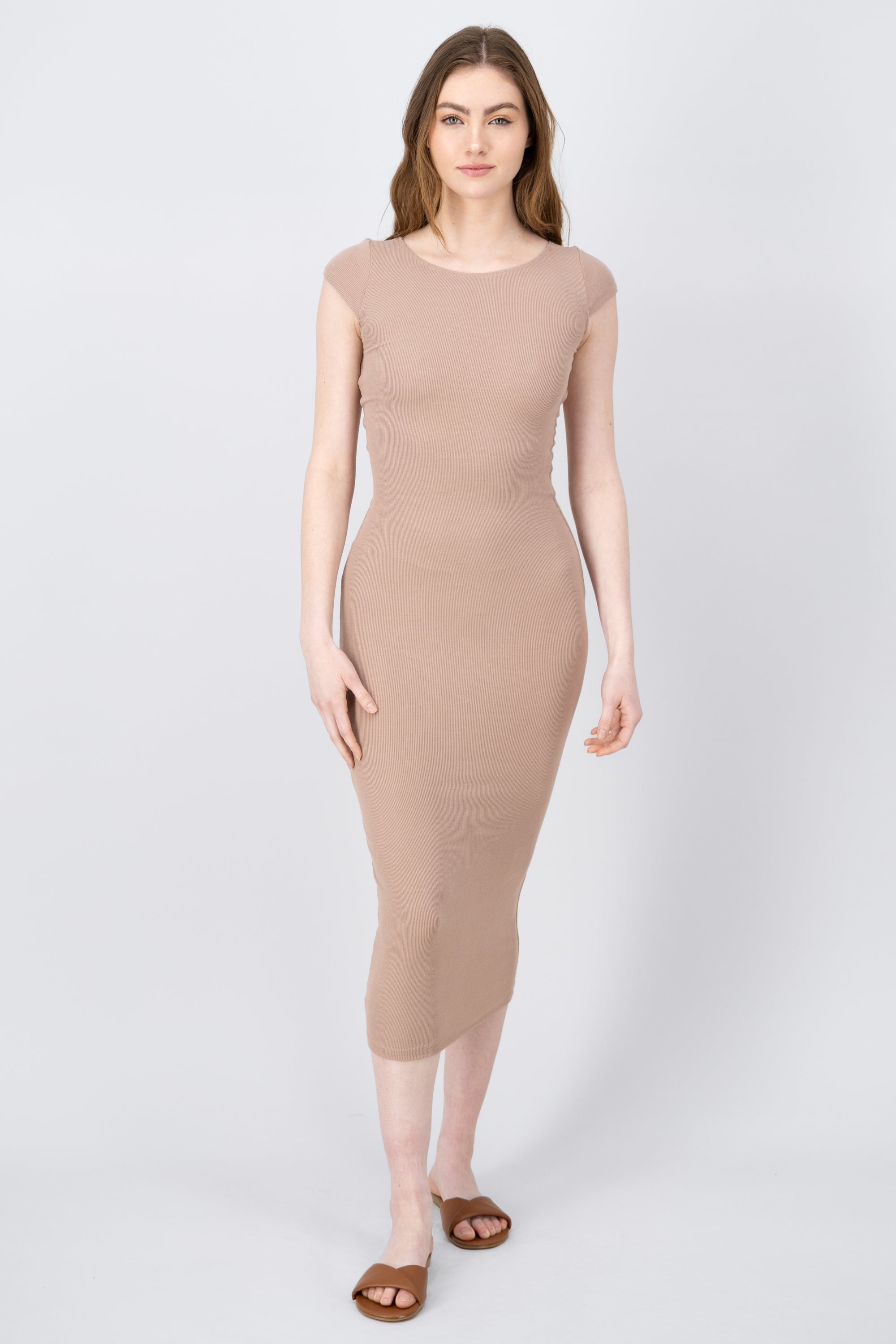 RIB DRESS WITH DISCOVERED BACK Taupe