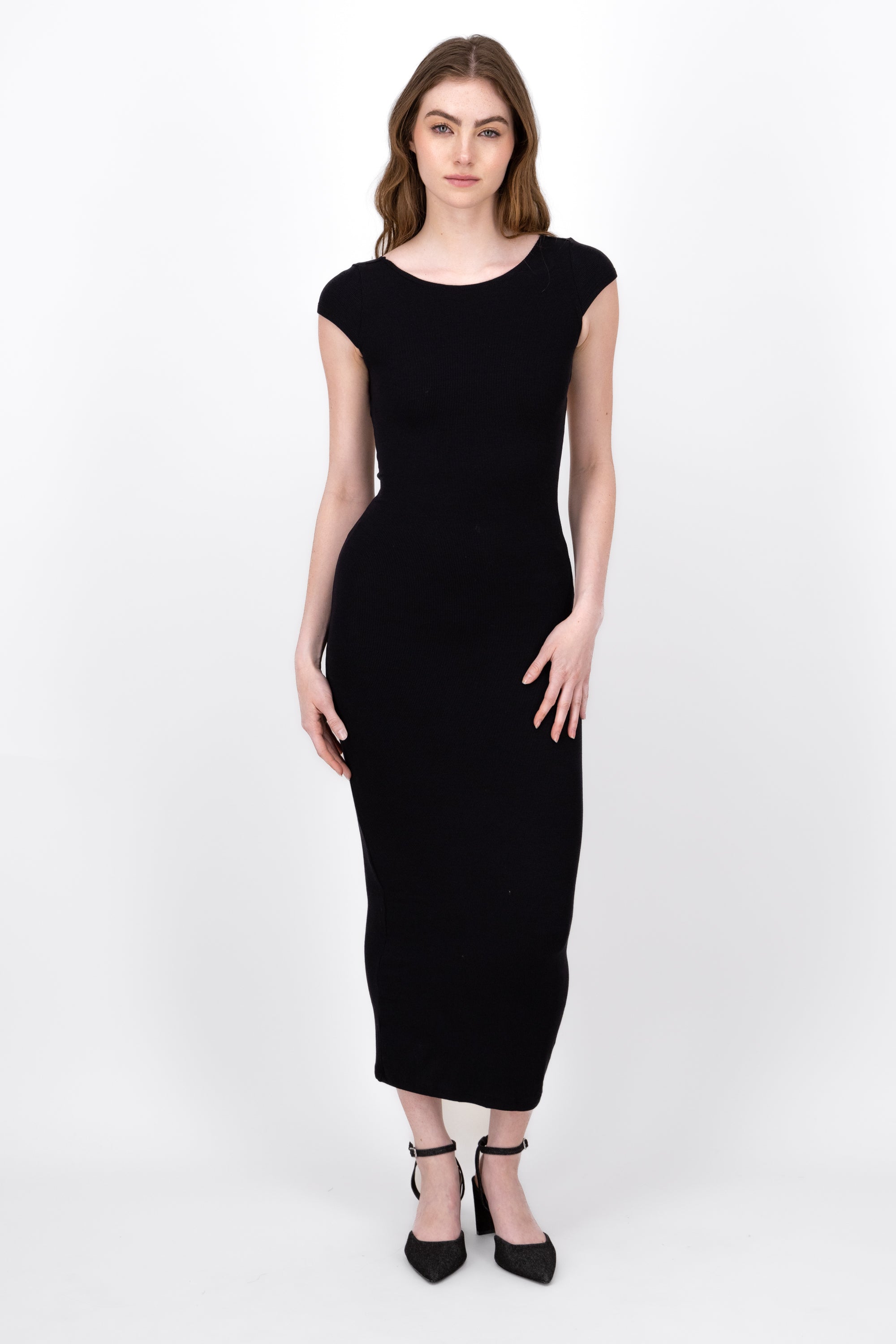 RIB DRESS WITH DISCOVERED BACK BLACK