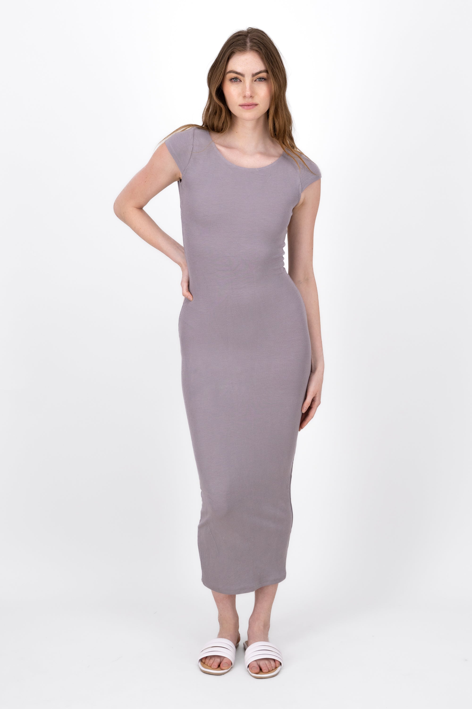 RIB DRESS WITH DISCOVERED BACK GREY