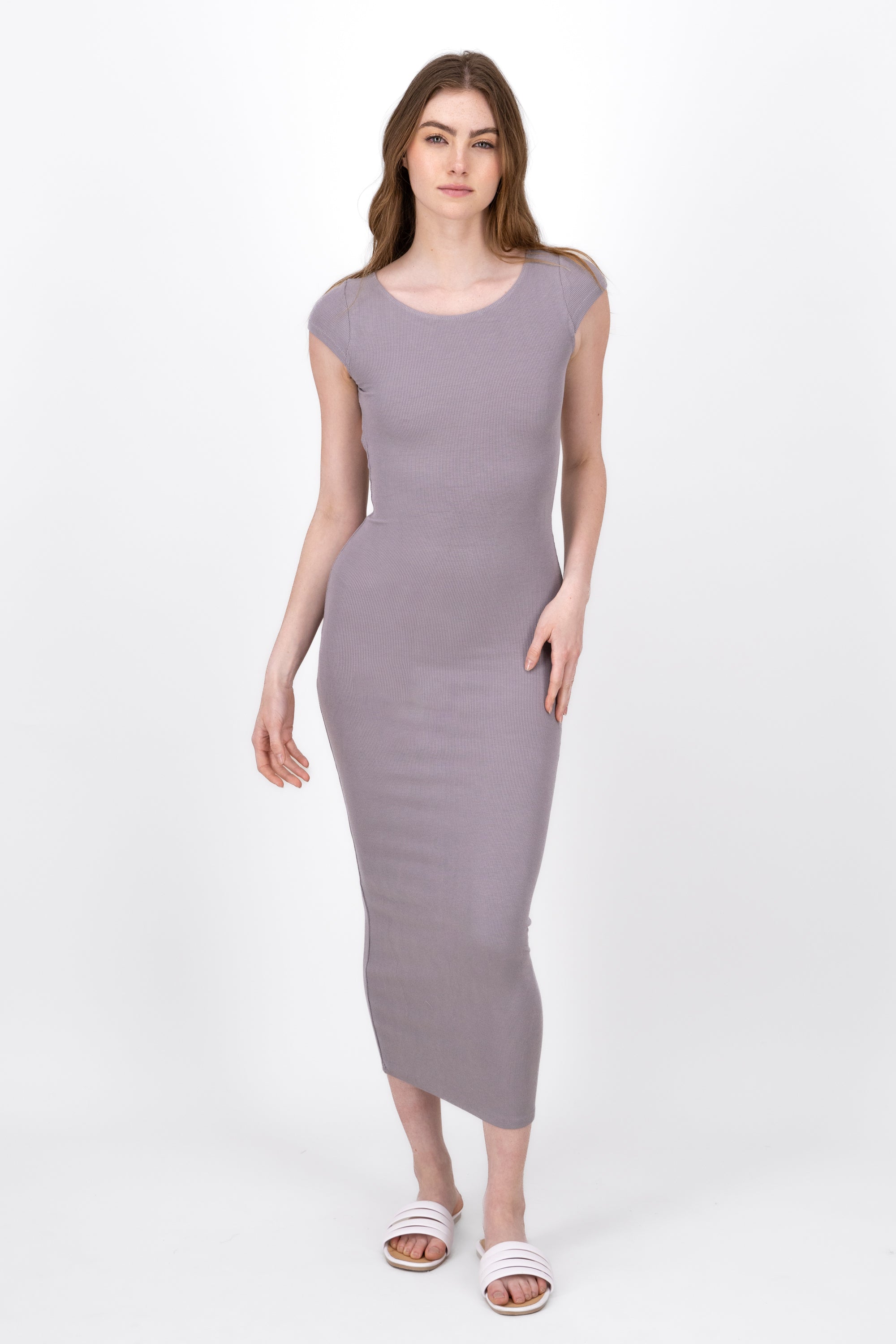 RIB DRESS WITH DISCOVERED BACK GREY