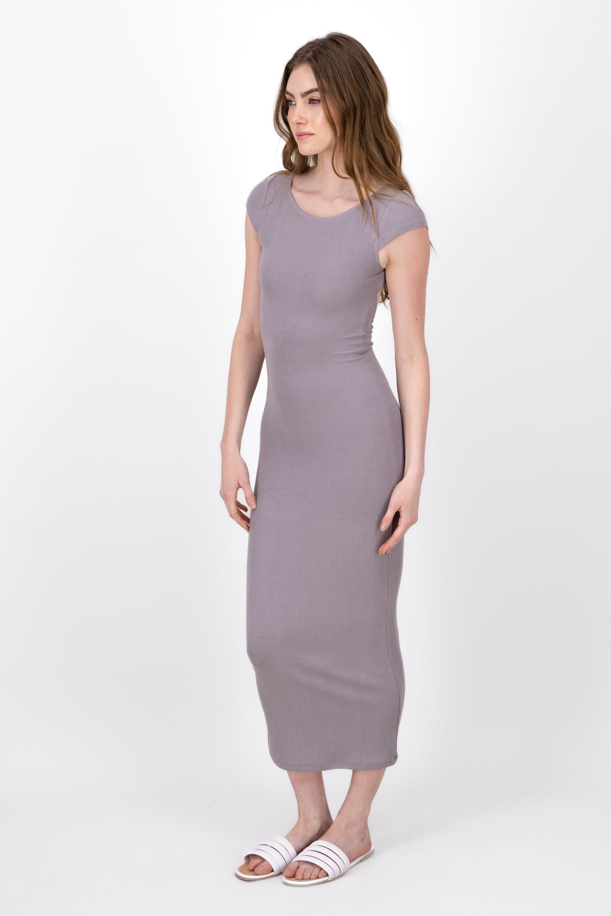 RIB DRESS WITH DISCOVERED BACK GREY