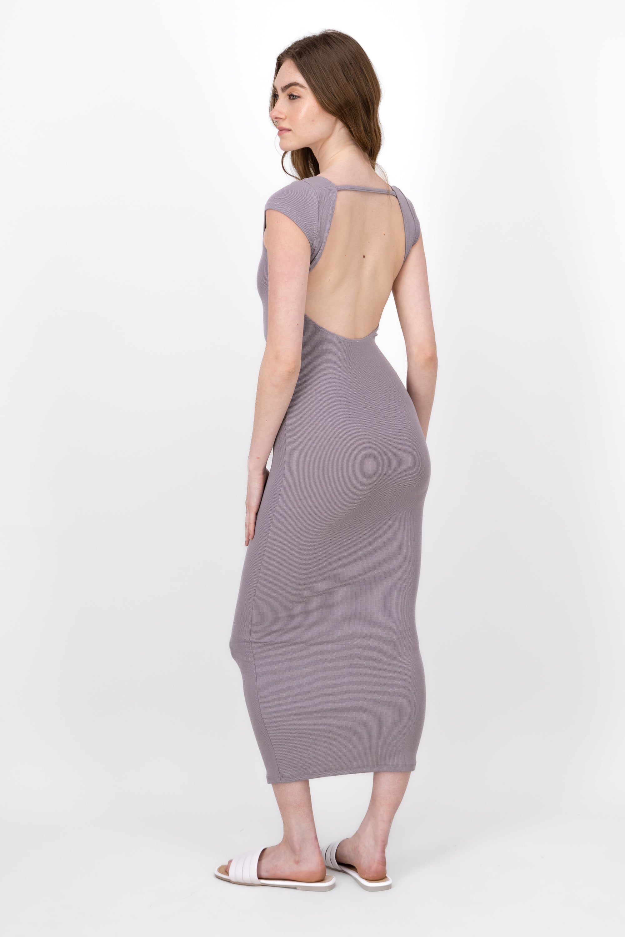 RIB DRESS WITH DISCOVERED BACK GREY