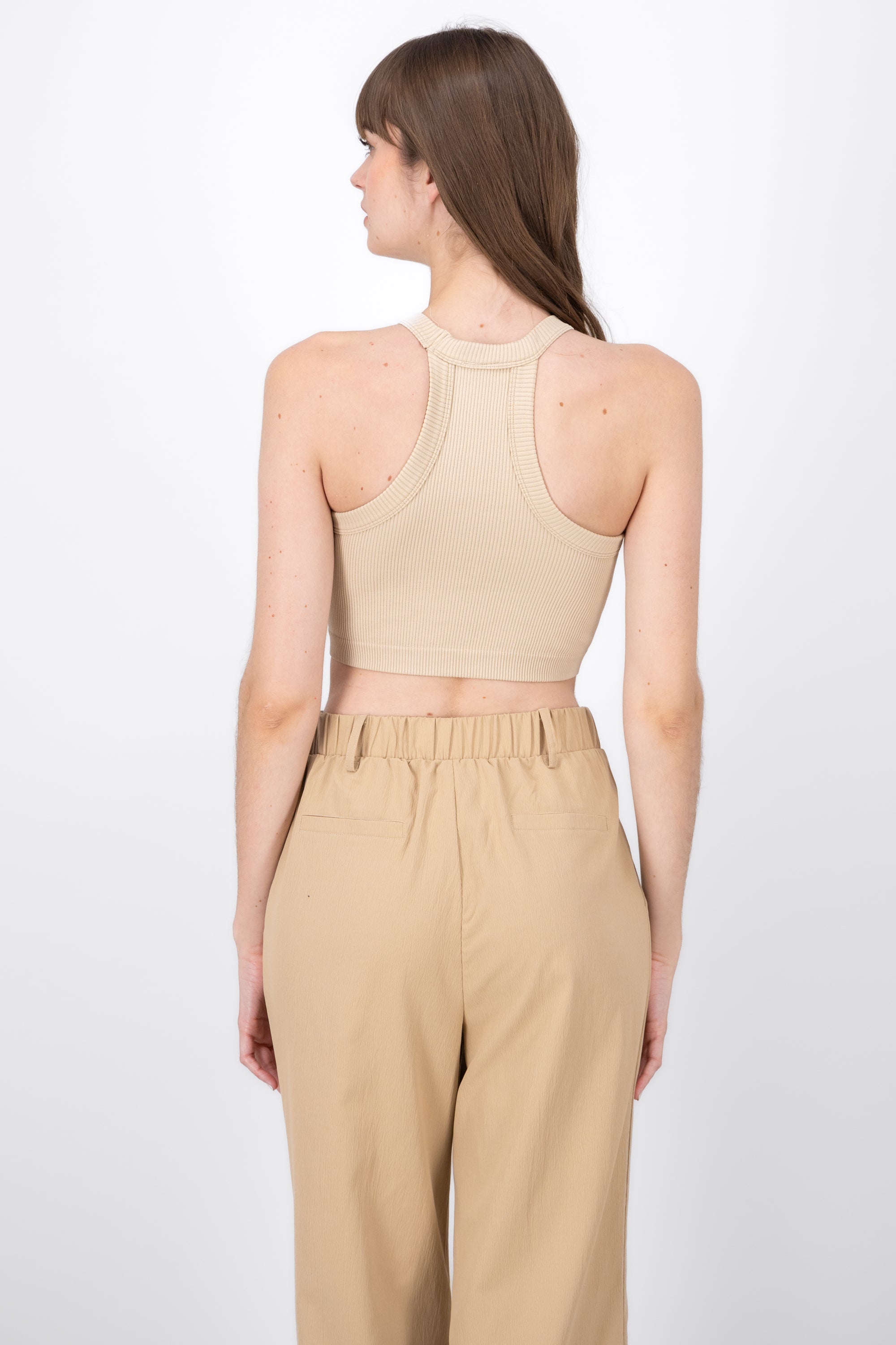 Top Seamless Acanalado Sin Manga KHAKI