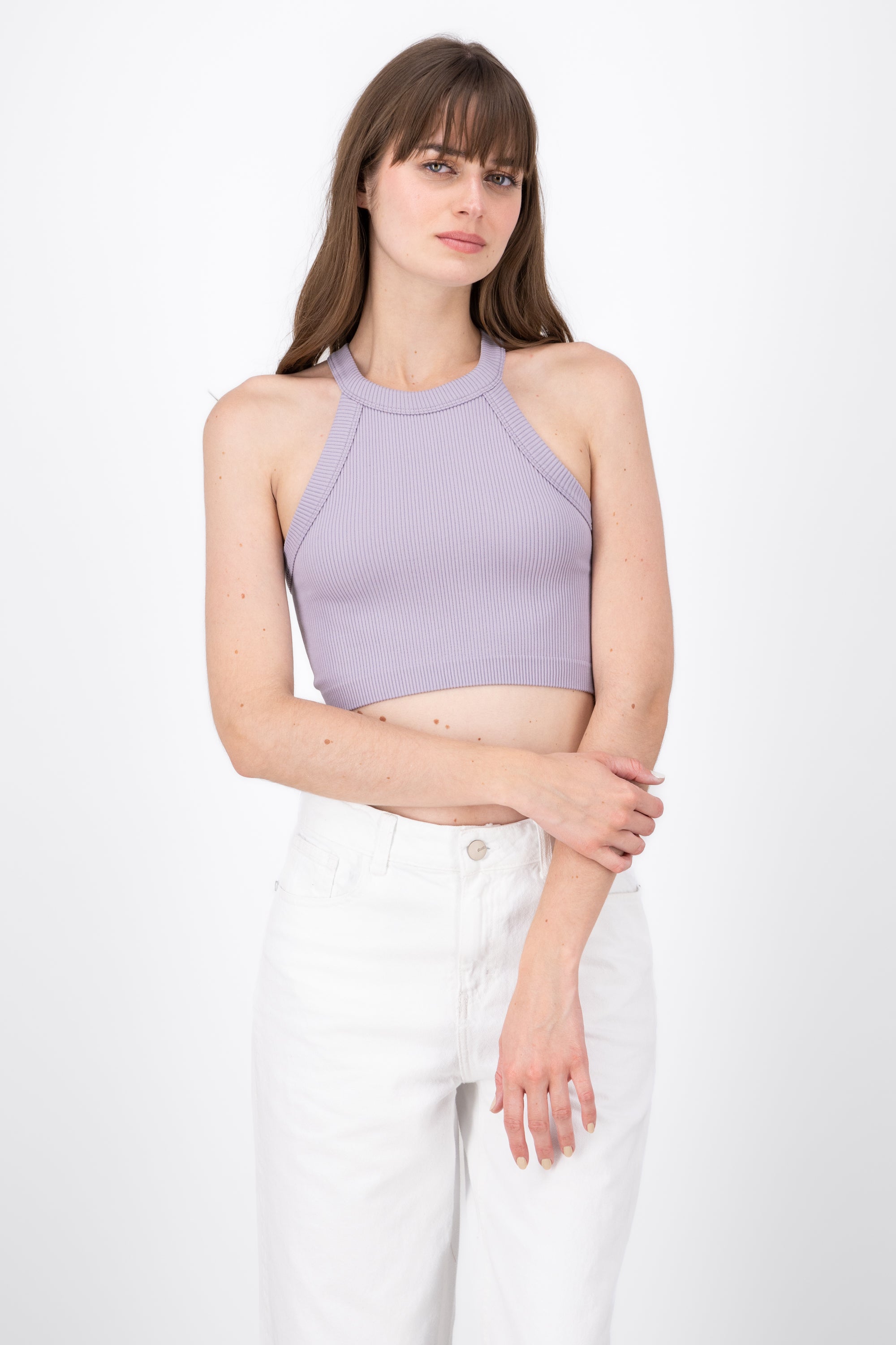 Top Seamless Acanalado Sin Manga GRIS