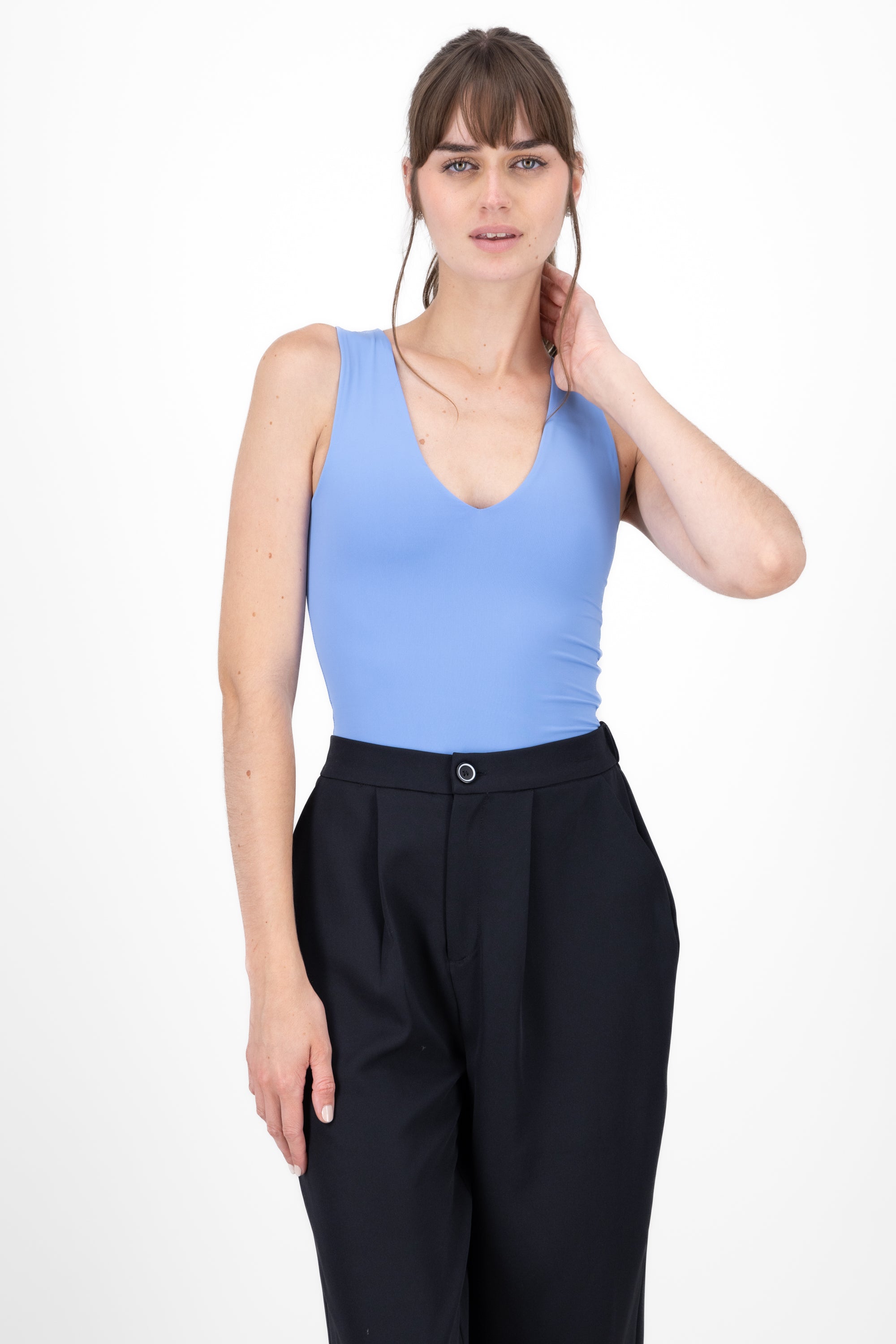 Bodysuit neck v without sleeves BLUE