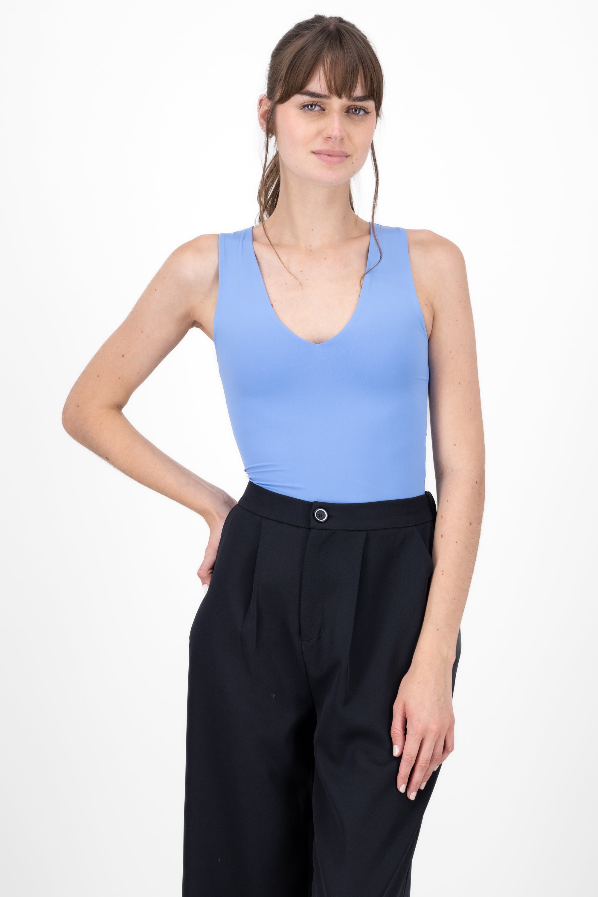 Bodysuit neck v without sleeves BLUE