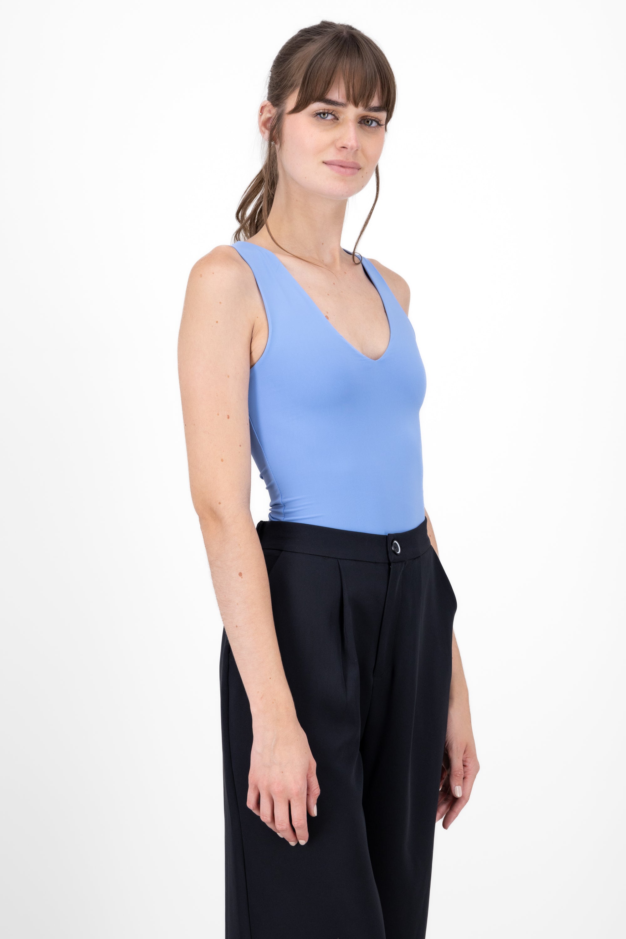 Bodysuit neck v without sleeves BLUE