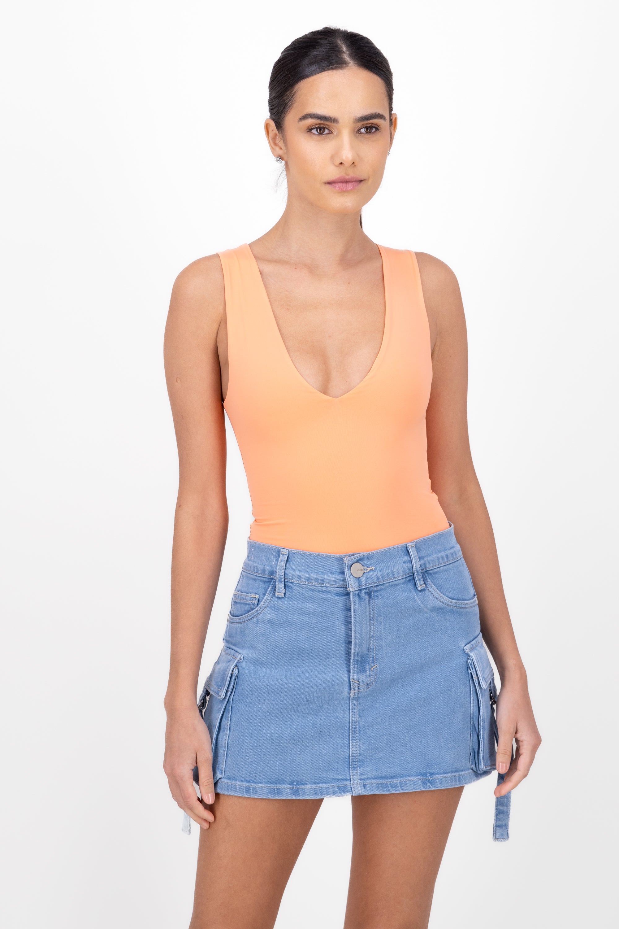 Bodysuit neck v without sleeves TANGERINE