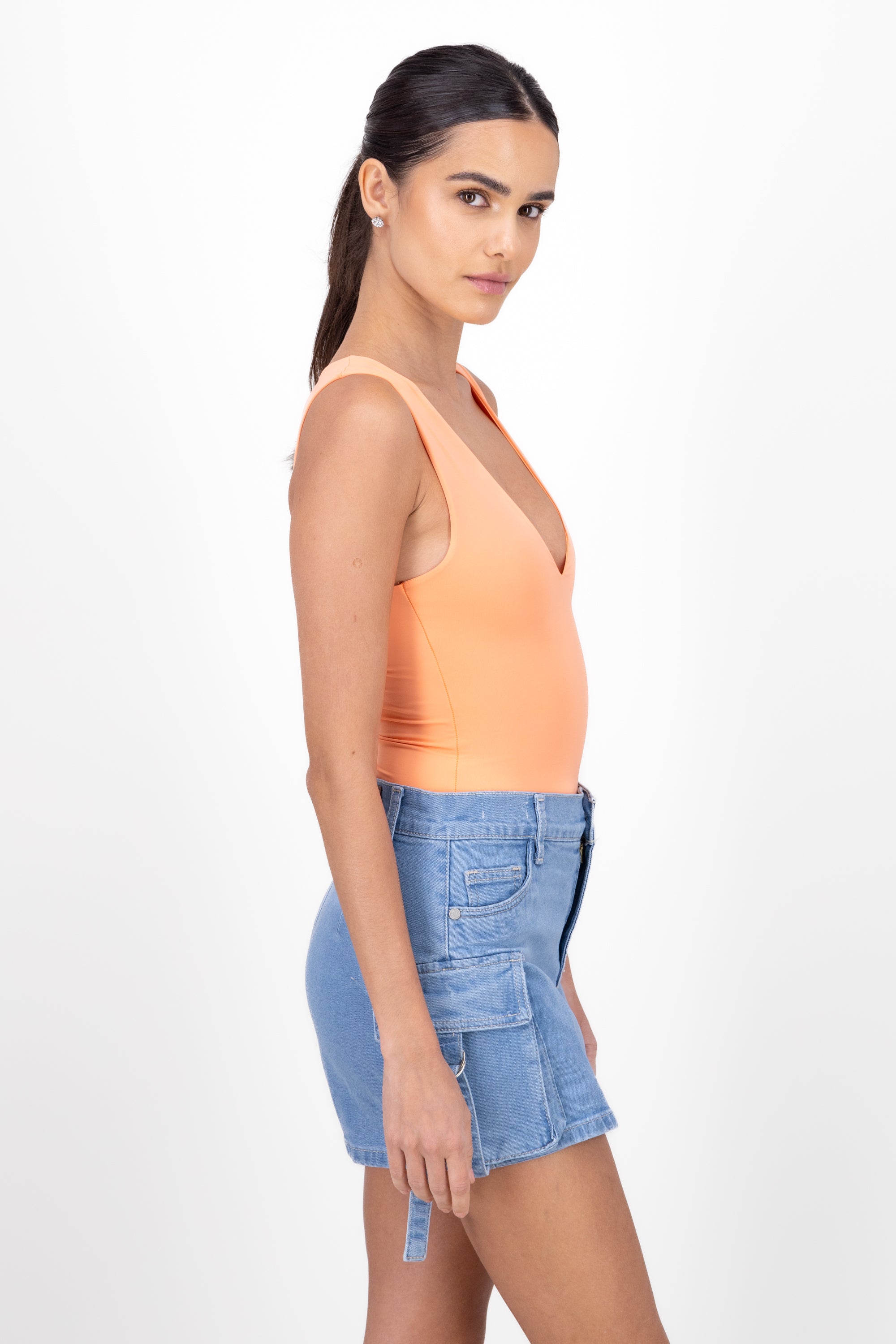 Bodysuit neck v without sleeves TANGERINE