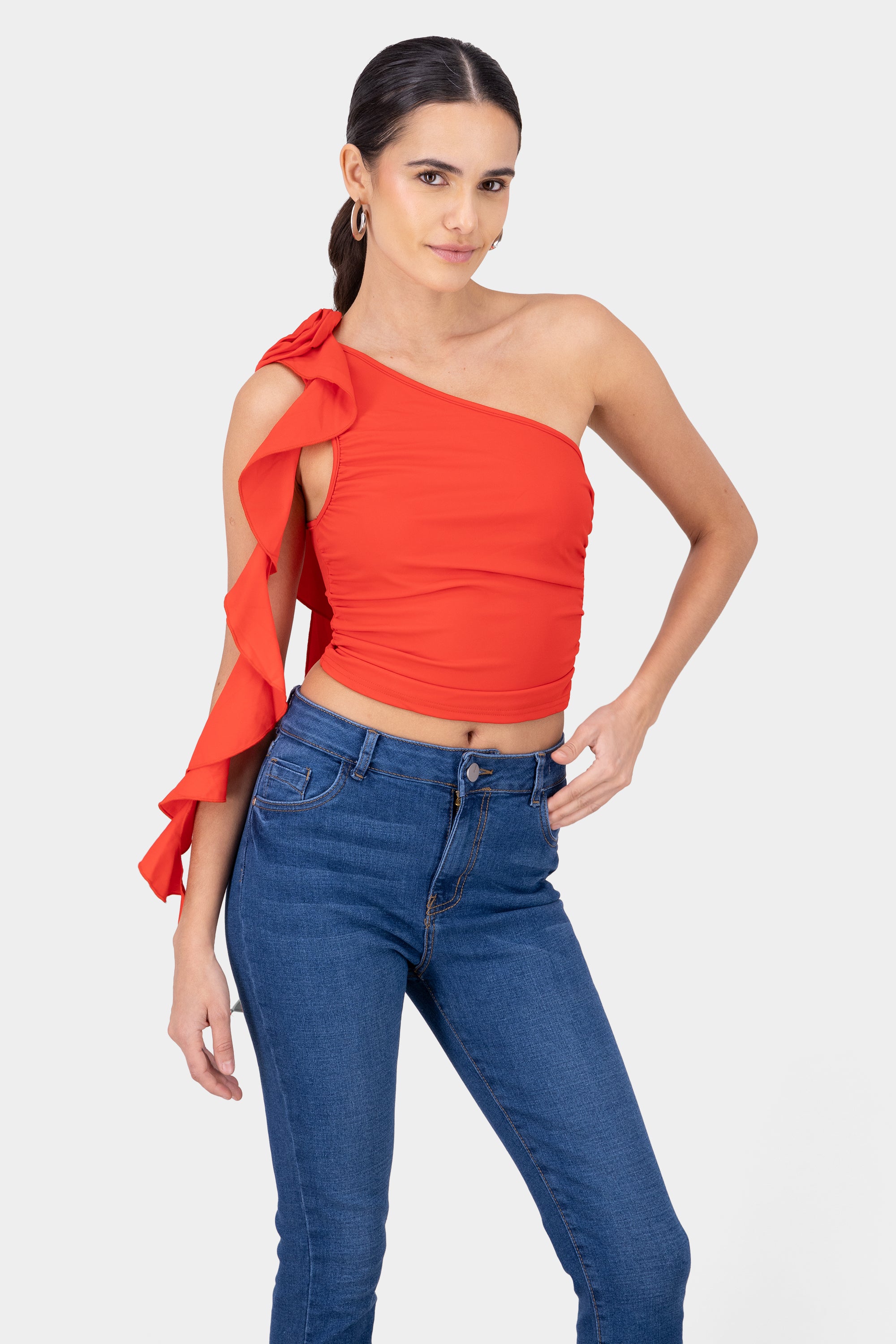 Top drapeado detalle flor ROJO