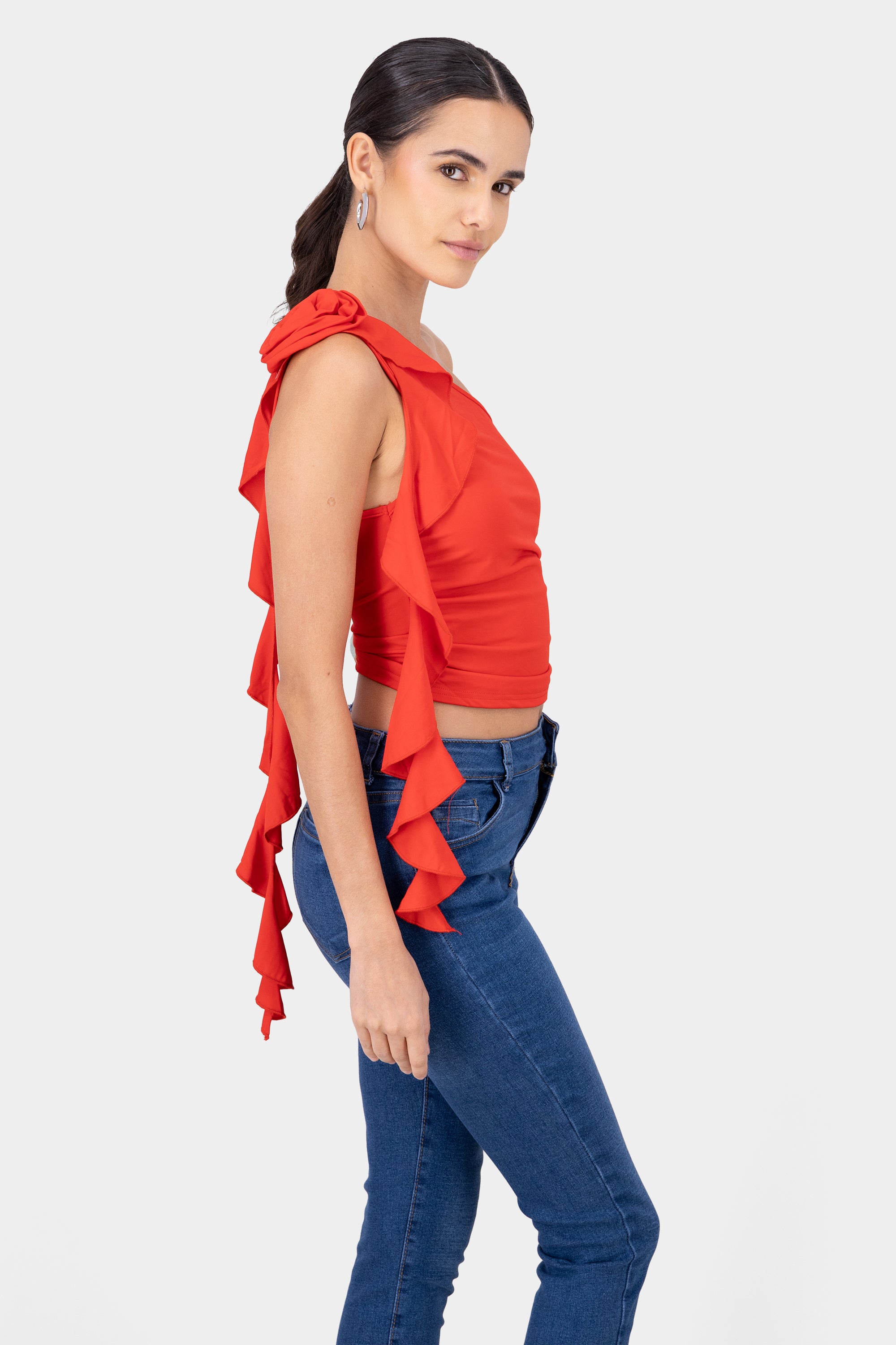 Top drapeado detalle flor ROJO