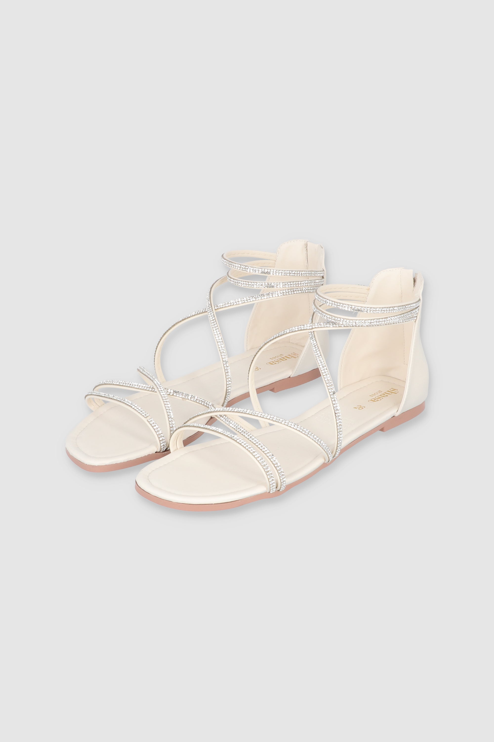 Sandalia Multi Tiras Brillos Talon BLANCO