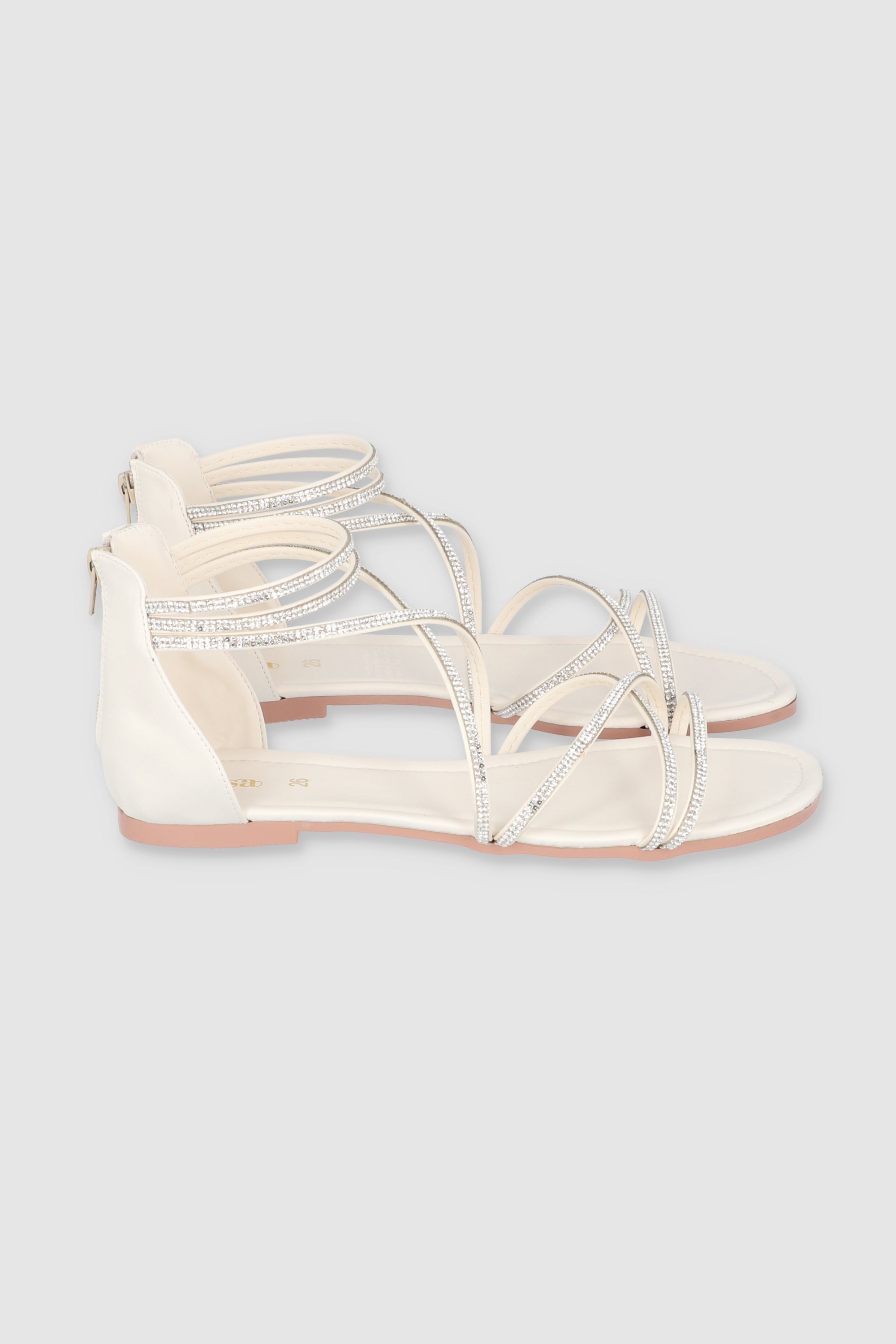 Sandalia Multi Tiras Brillos Talon BLANCO