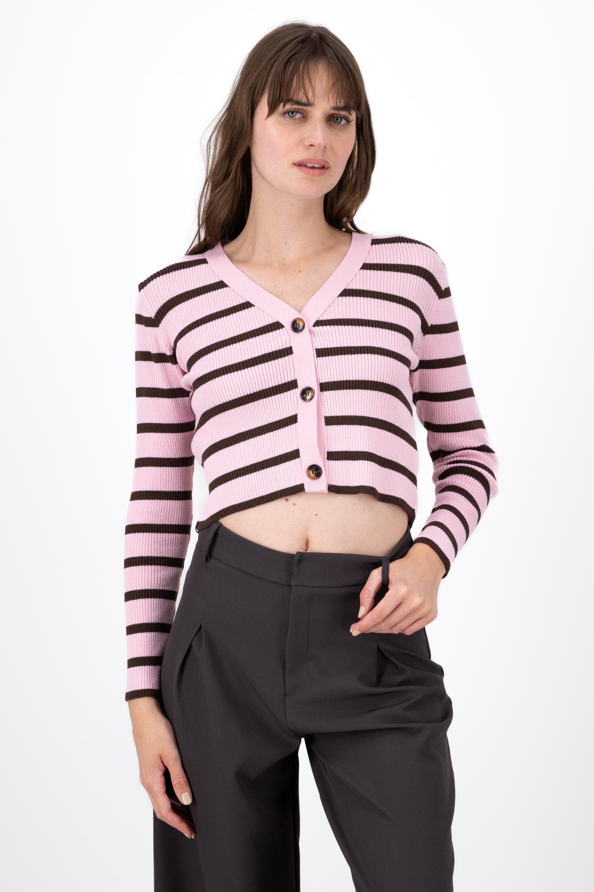 Cardigan Hypsters stripe buttons Rosa Combo