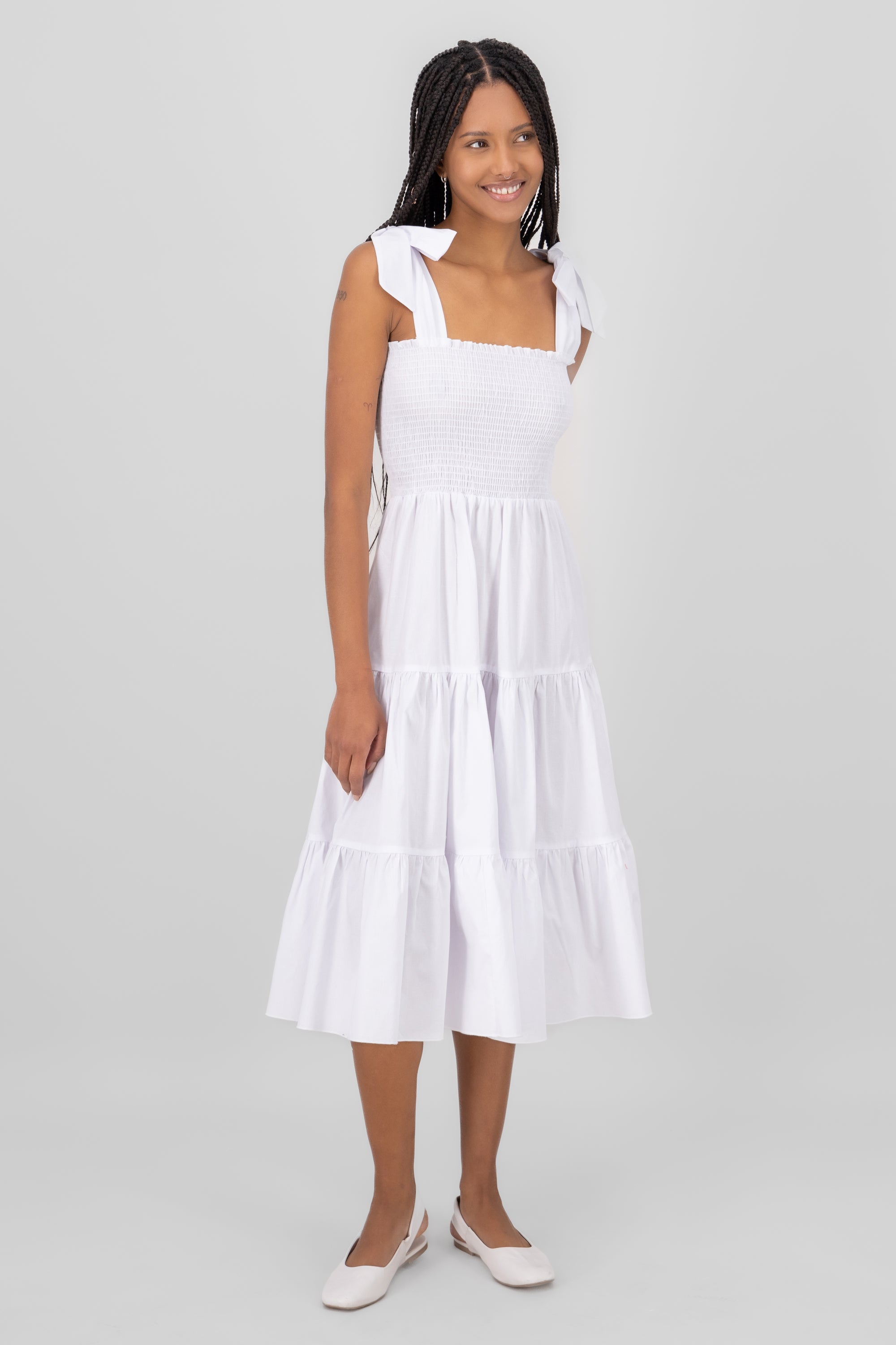 Vestido midi olanes BLANCO