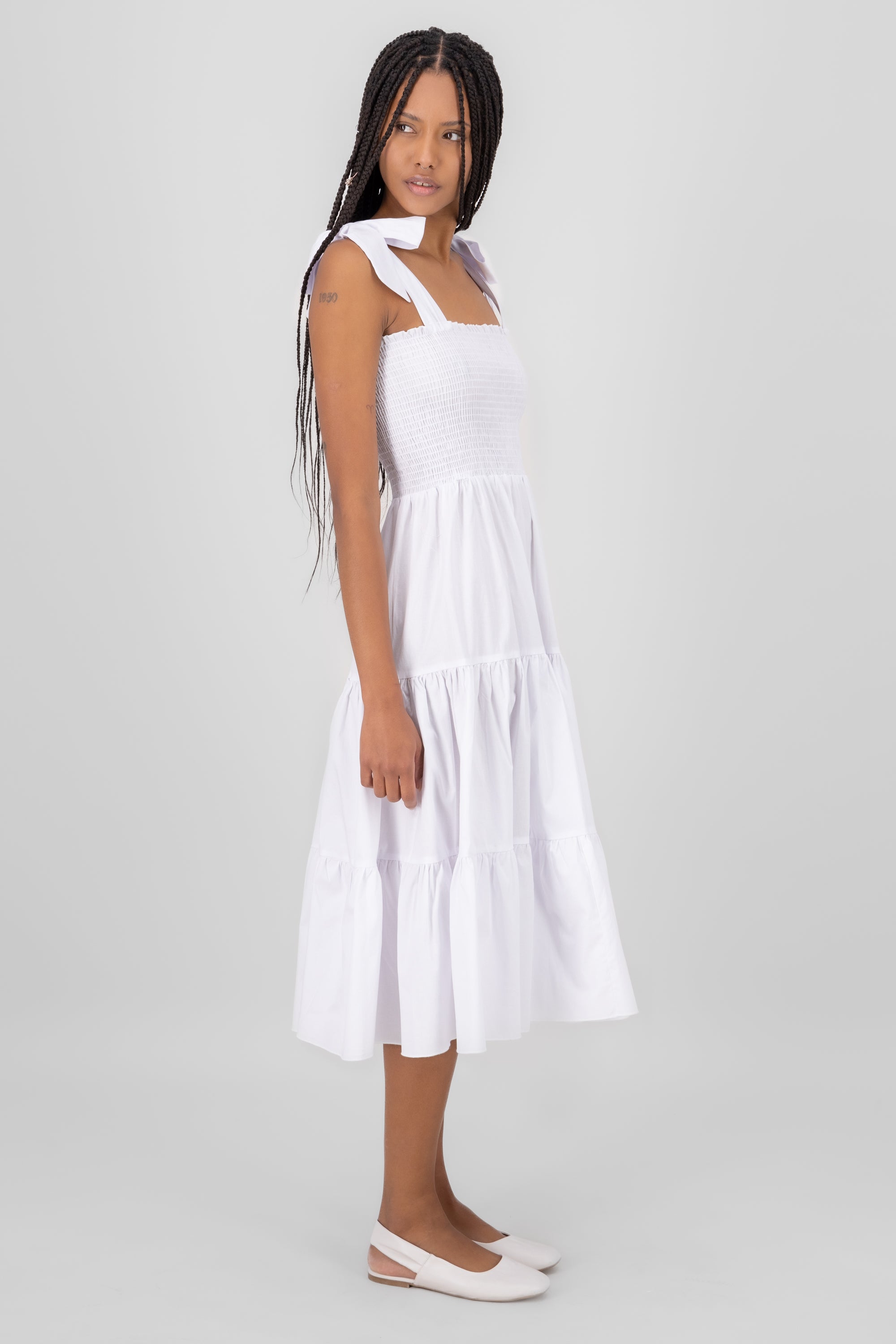 Vestido midi olanes BLANCO