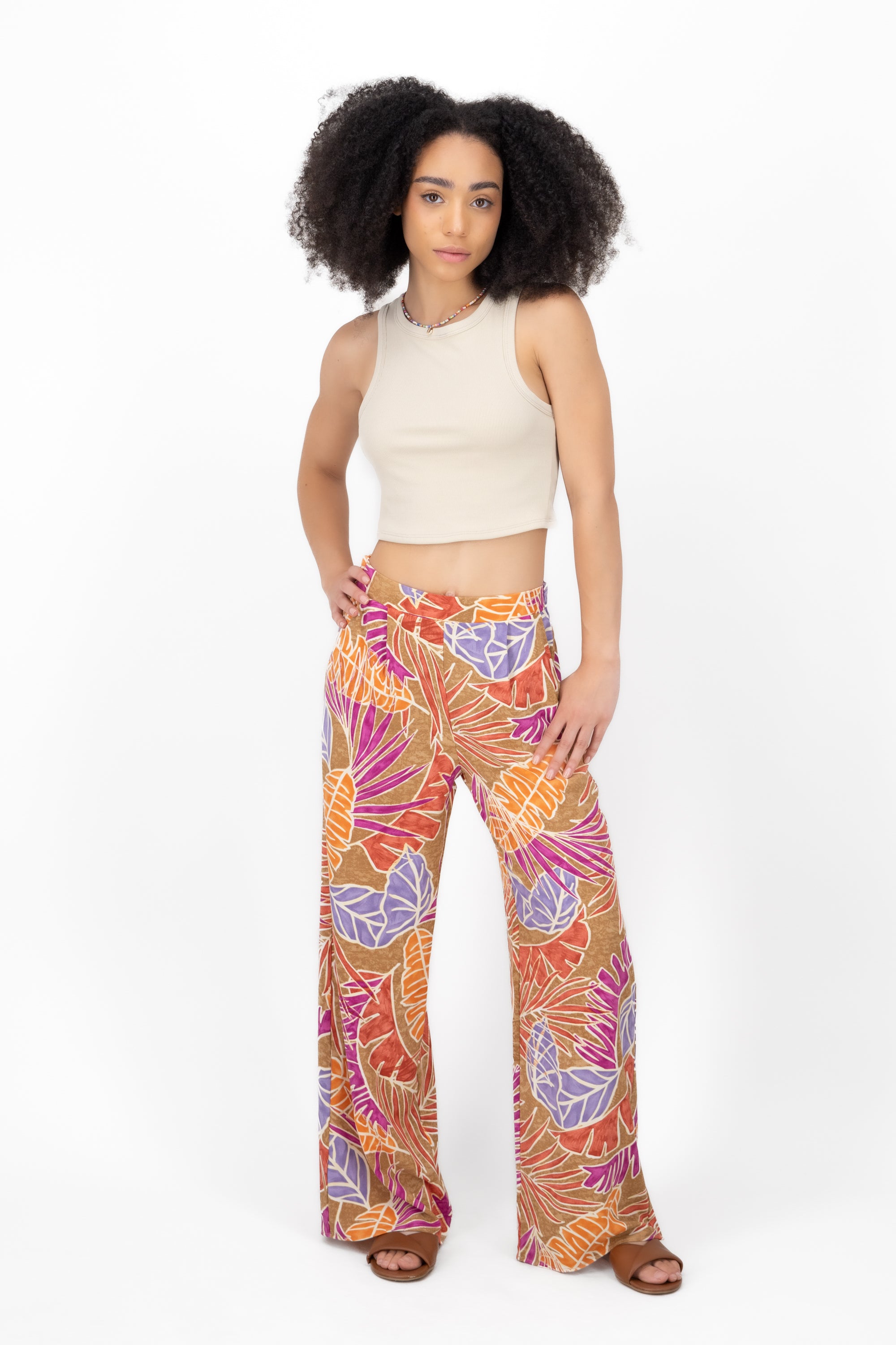 Pants wide detail tweezers CAFE COMBO