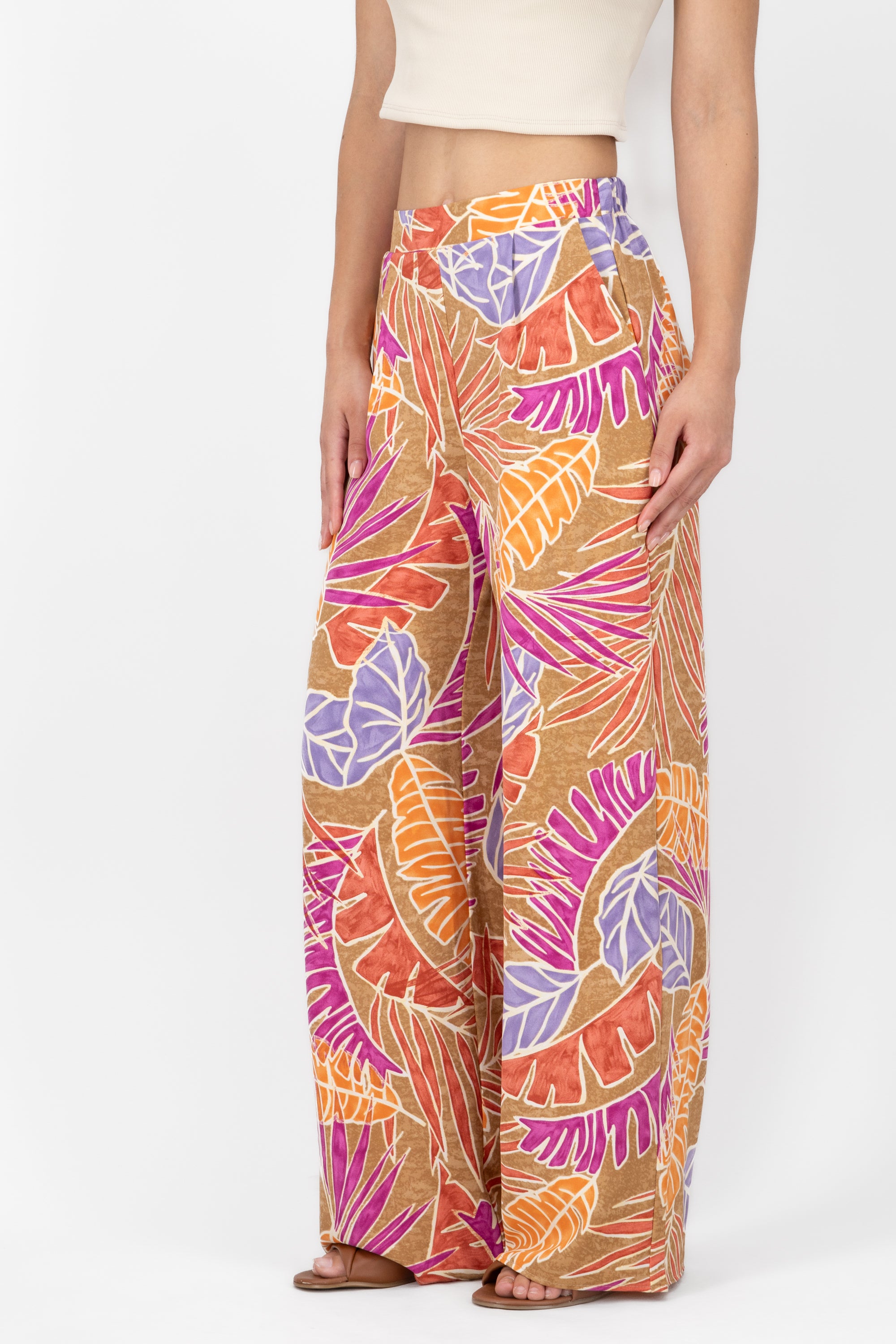 Pants wide detail tweezers CAFE COMBO