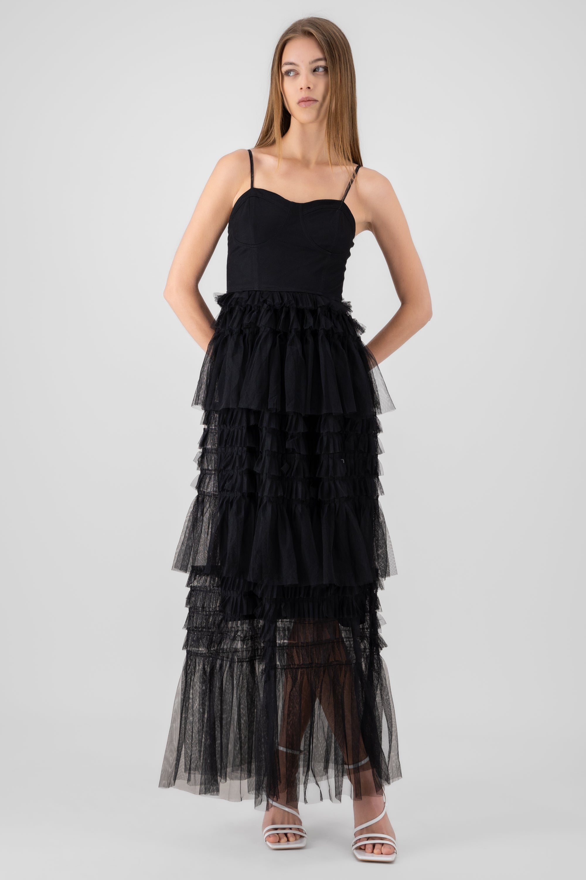 Maxi vestido mesh olanes NEGRO