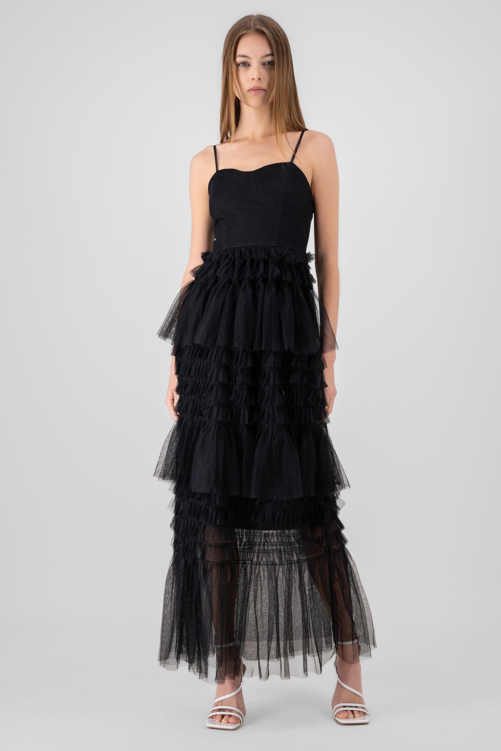 Maxi vestido mesh olanes NEGRO