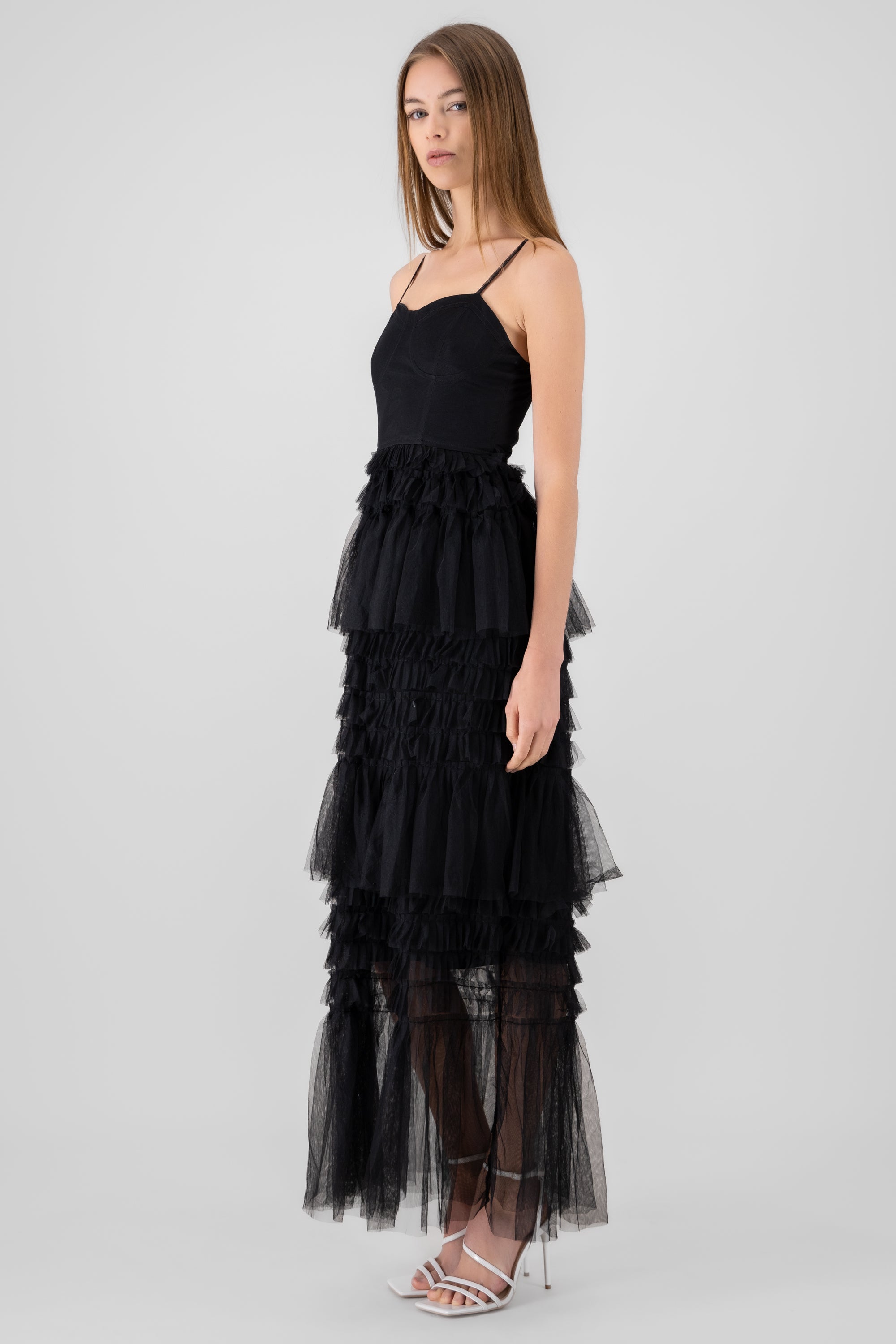 Maxi vestido mesh olanes NEGRO