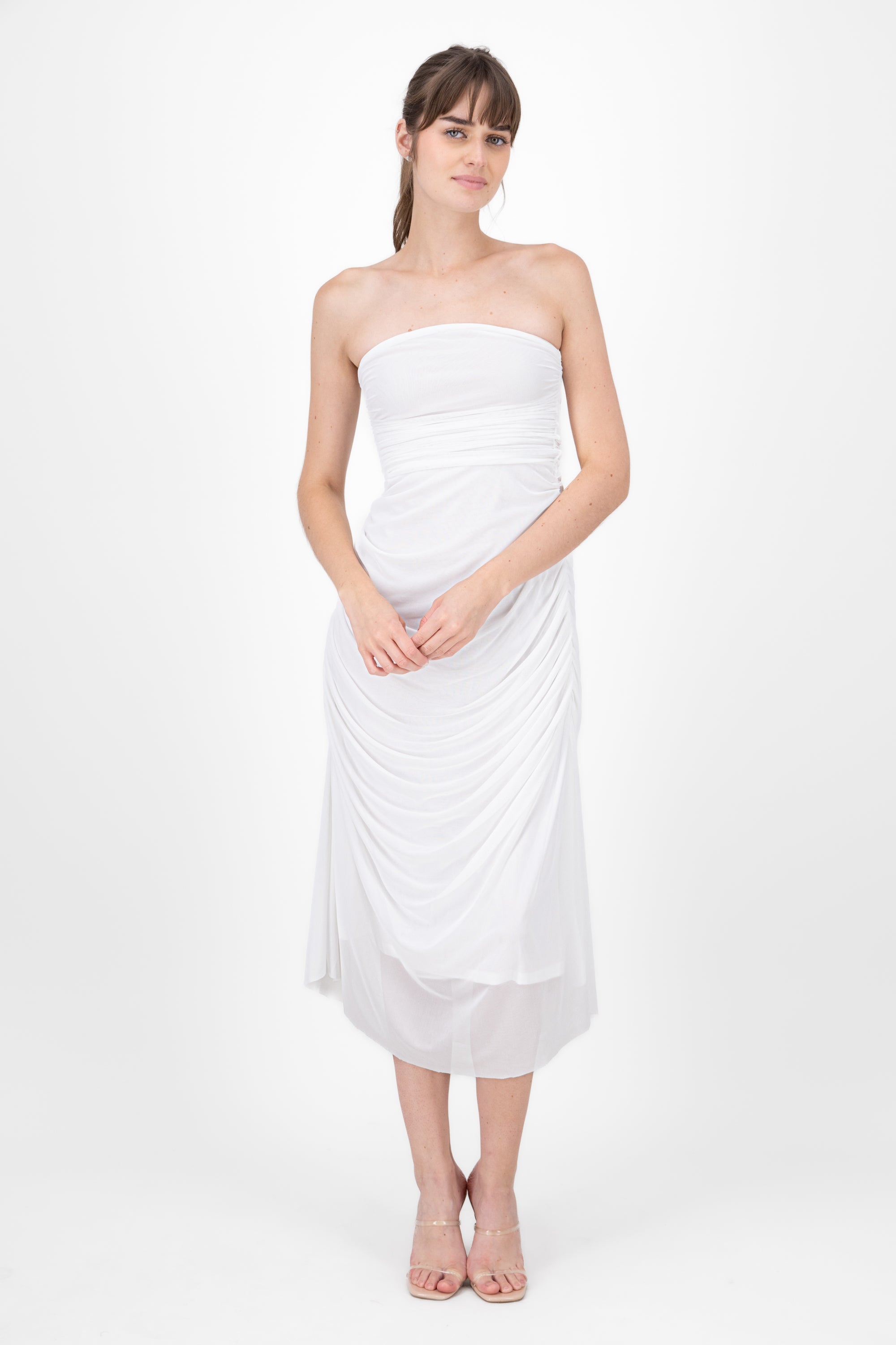 Maxi Mesh Strapless dress WHITE