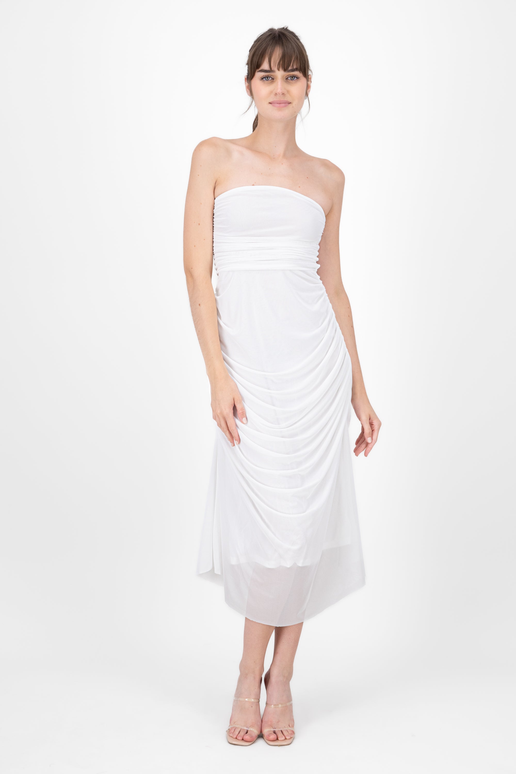 Maxi Mesh Strapless dress WHITE