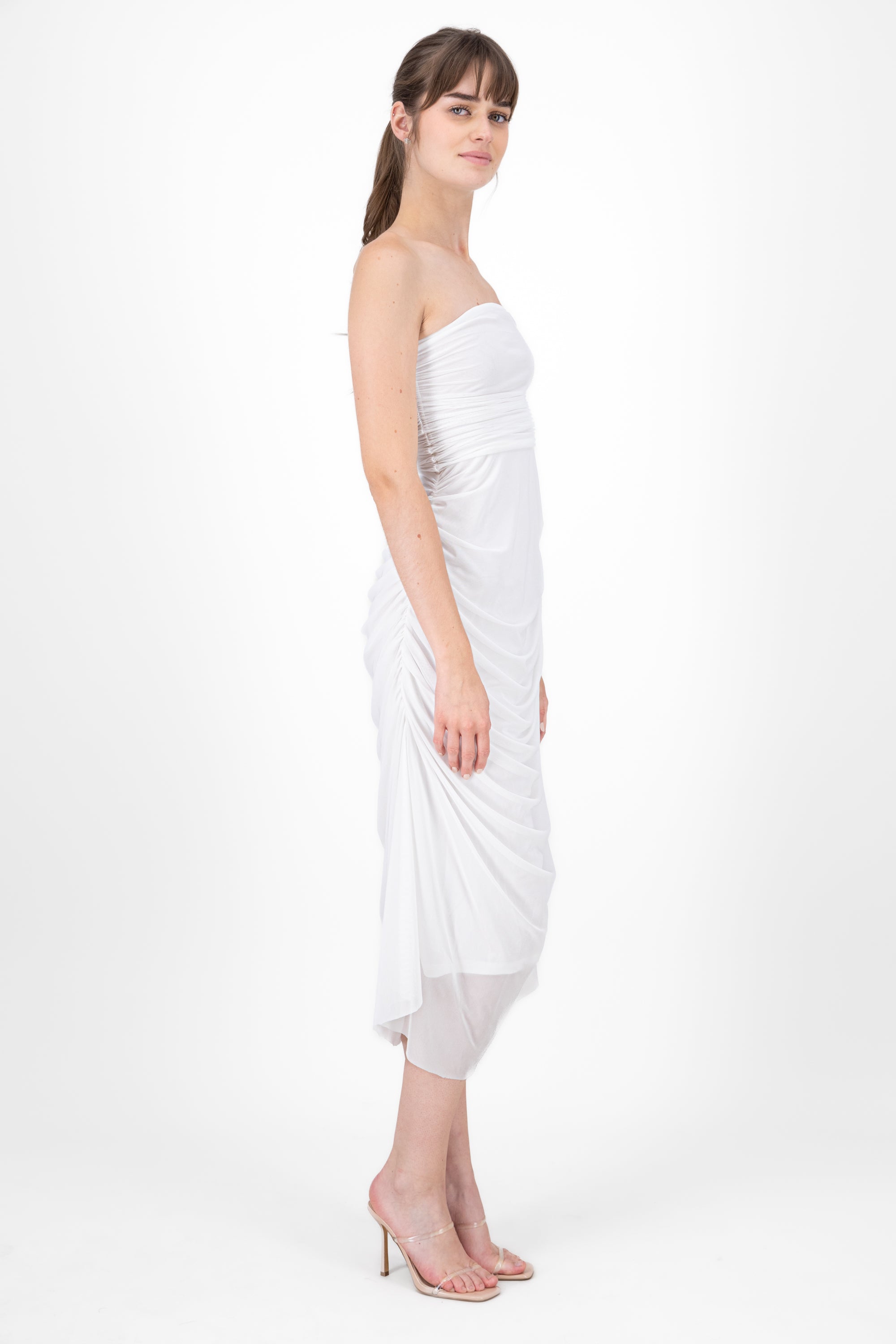 Maxi Mesh Strapless dress WHITE